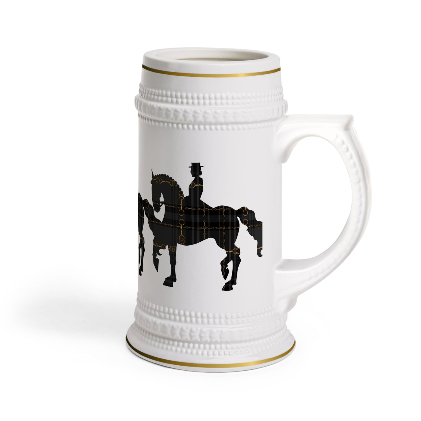 Dressage Horse Piaffe Plaid Design Stein Mug trademark pending