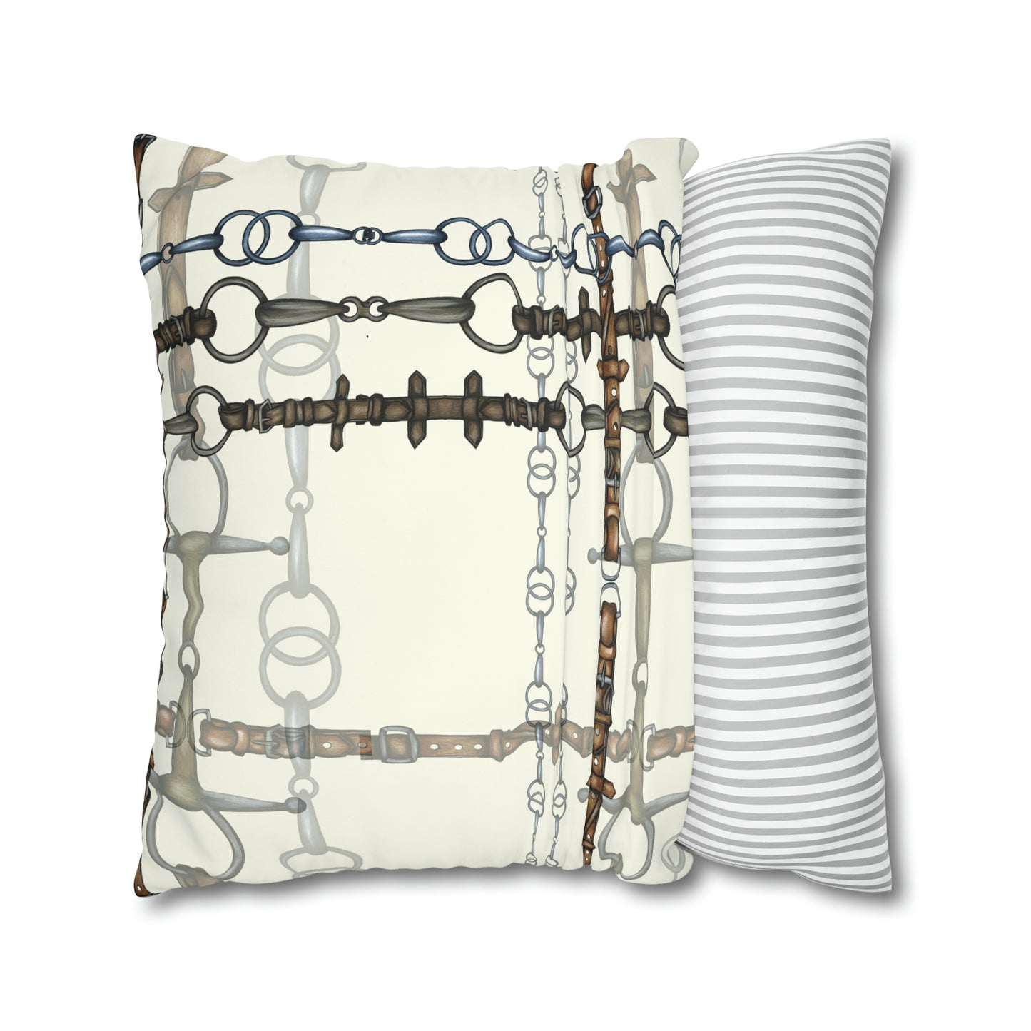 Ivory Double sided equestrian bit pattern Polyester PILLOW CASE Pillow Cover Provide your own insert