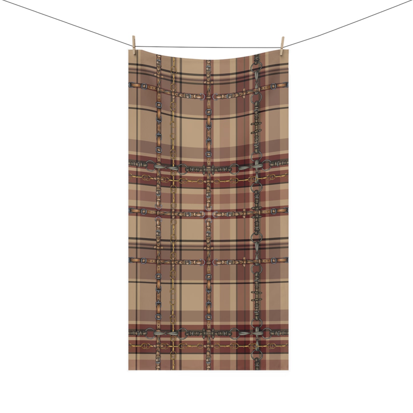 country Christmas Plaid and Bit And Reins Design . My artwork on Plaid Horse Luxury Bath Towel