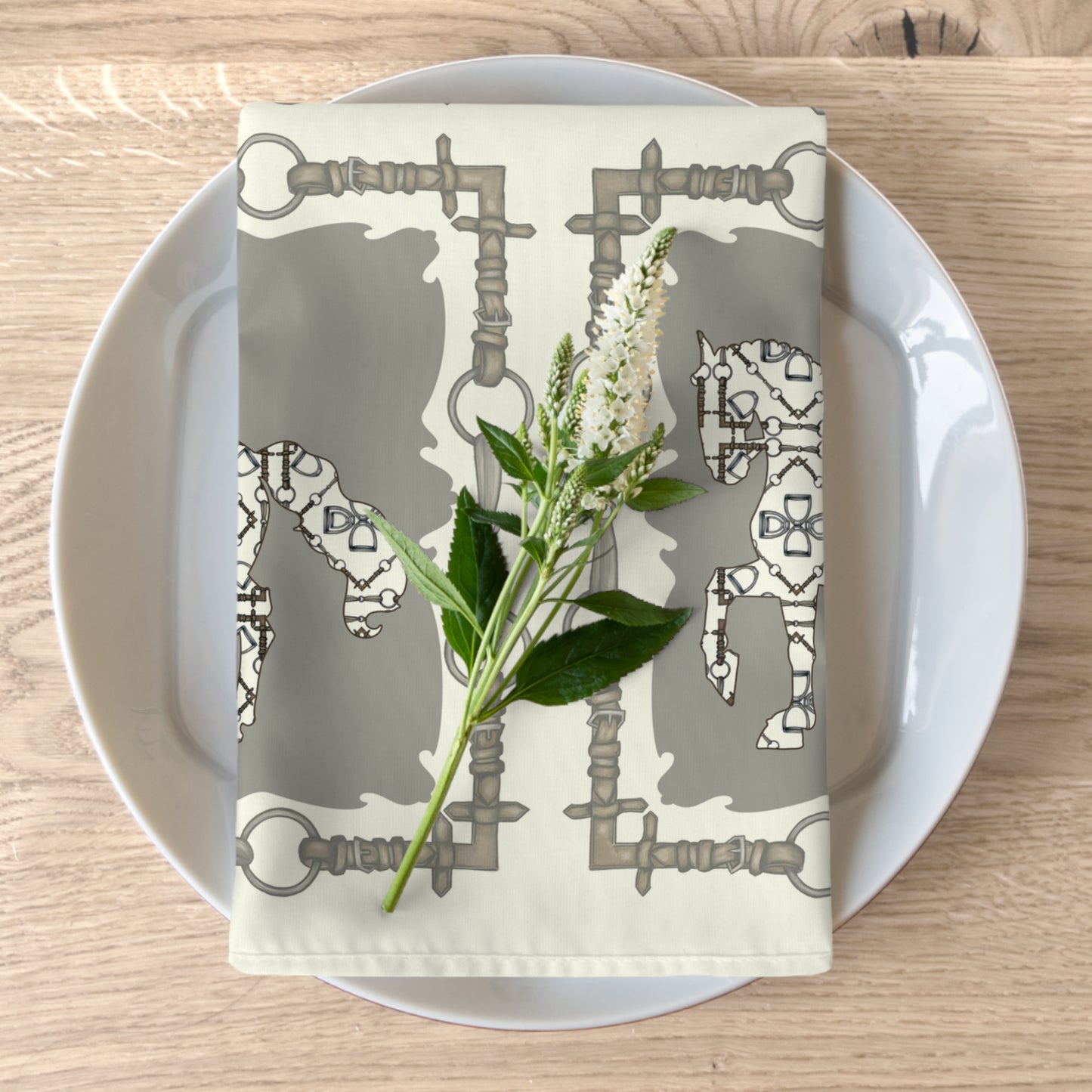 Dressage HorseEquestrian Snaffle Bit Beige Napkins (Set of 4)