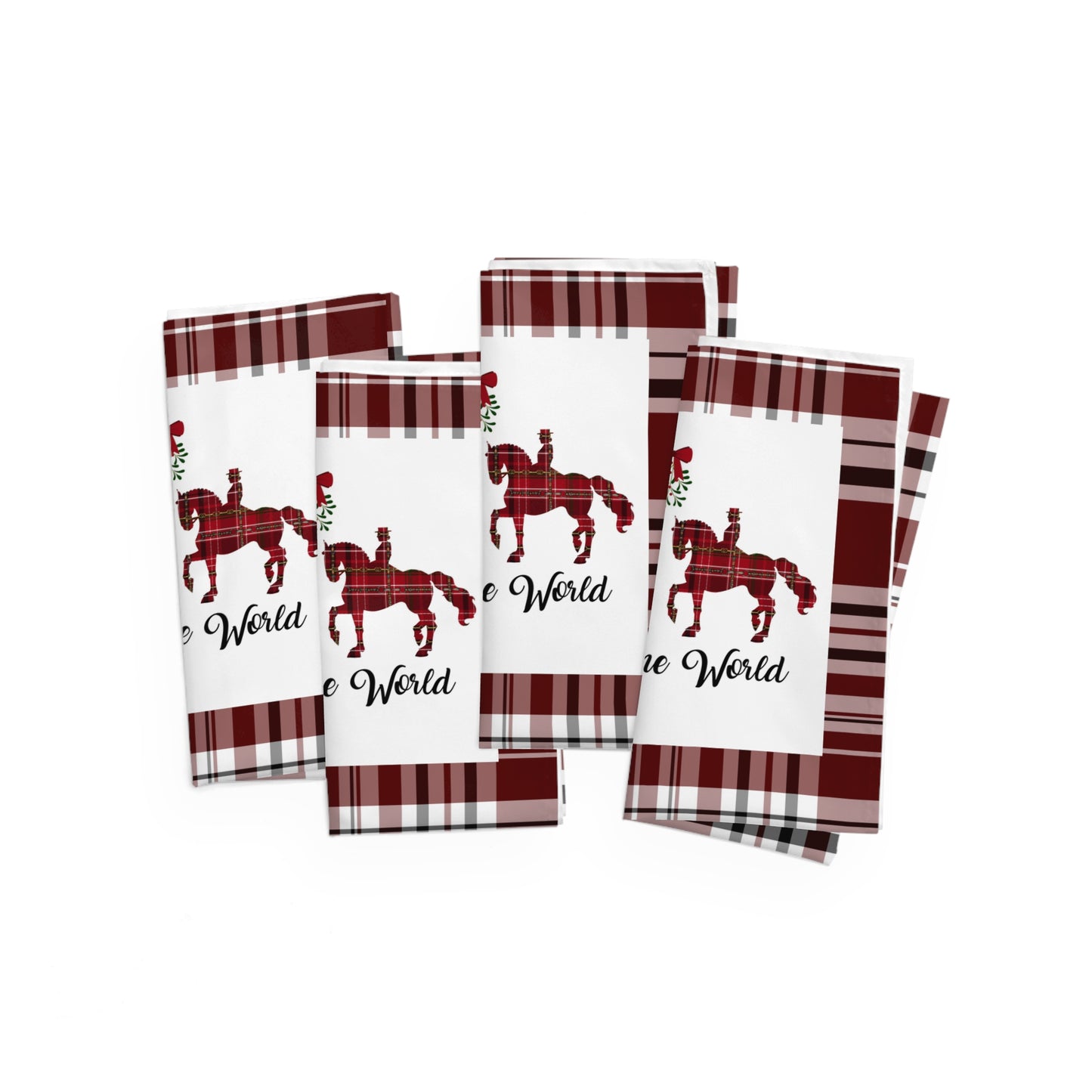 Joy to the World Christmas Plaid Set of 4 Napkins