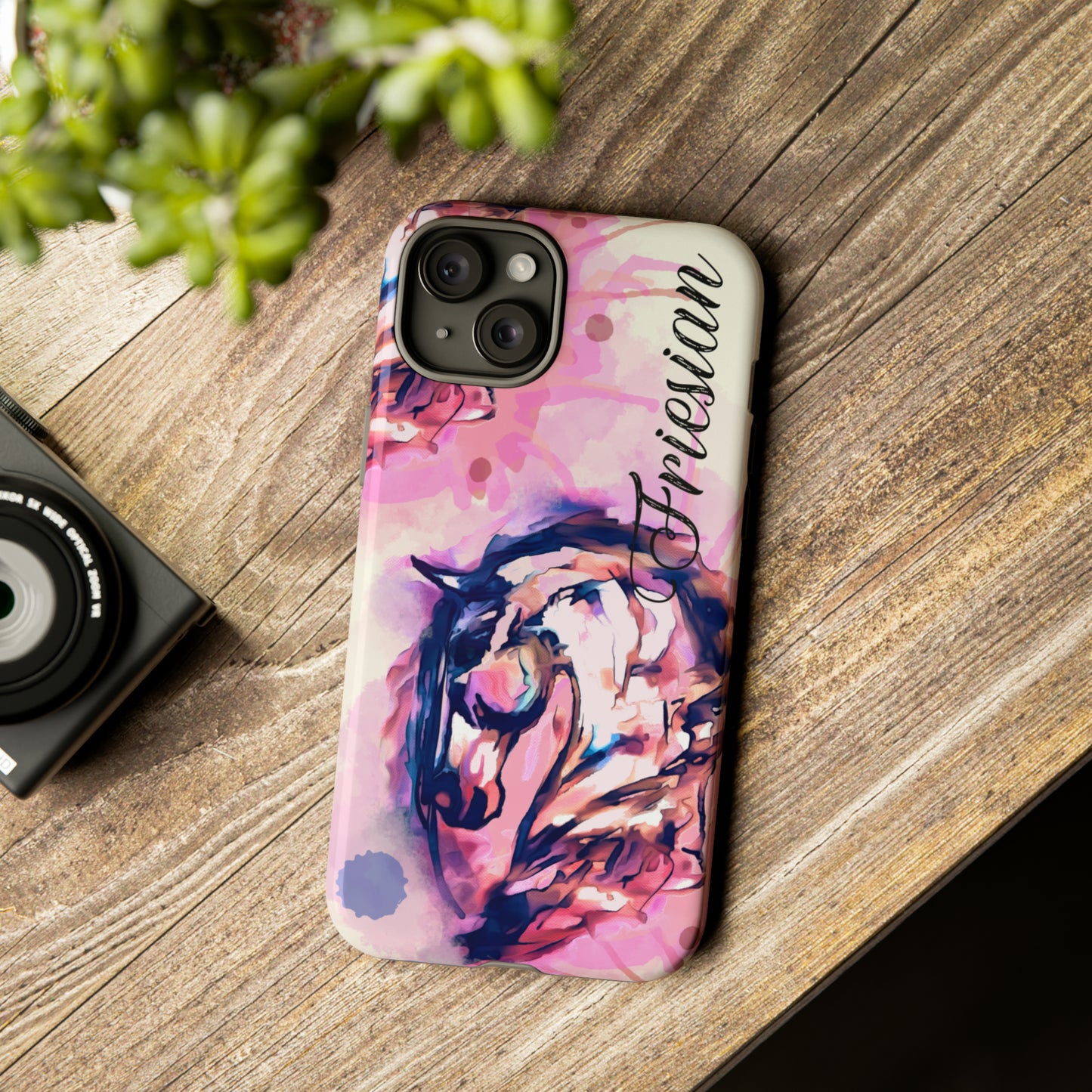 Friesian Watercolor Flower crown Horse Horse Lover Gift Study Tough Case Phone Case.