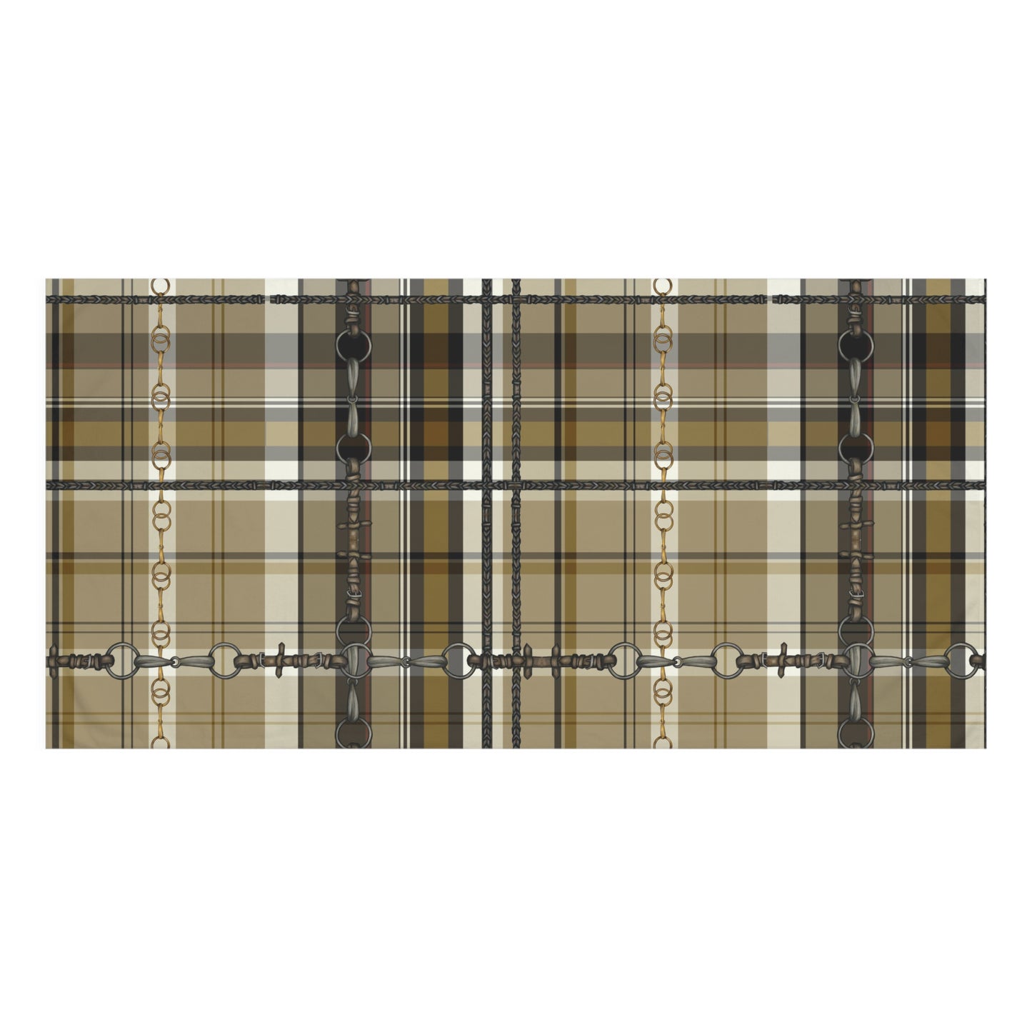 Tan Mustard Black Plaid with my snaffle Bit and reins Artwork Horse Luxury Bath Towel