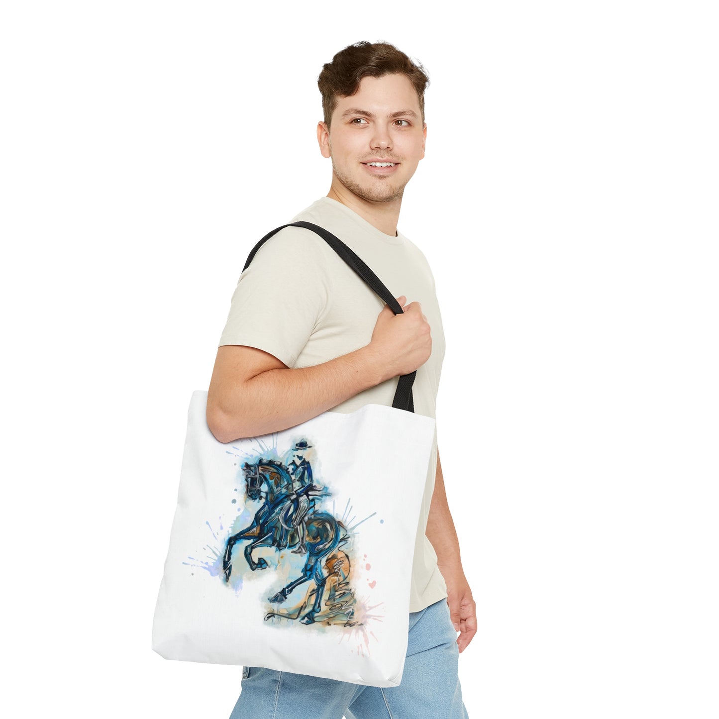 Blue Watercolor Horse Artistic Tote Bag
