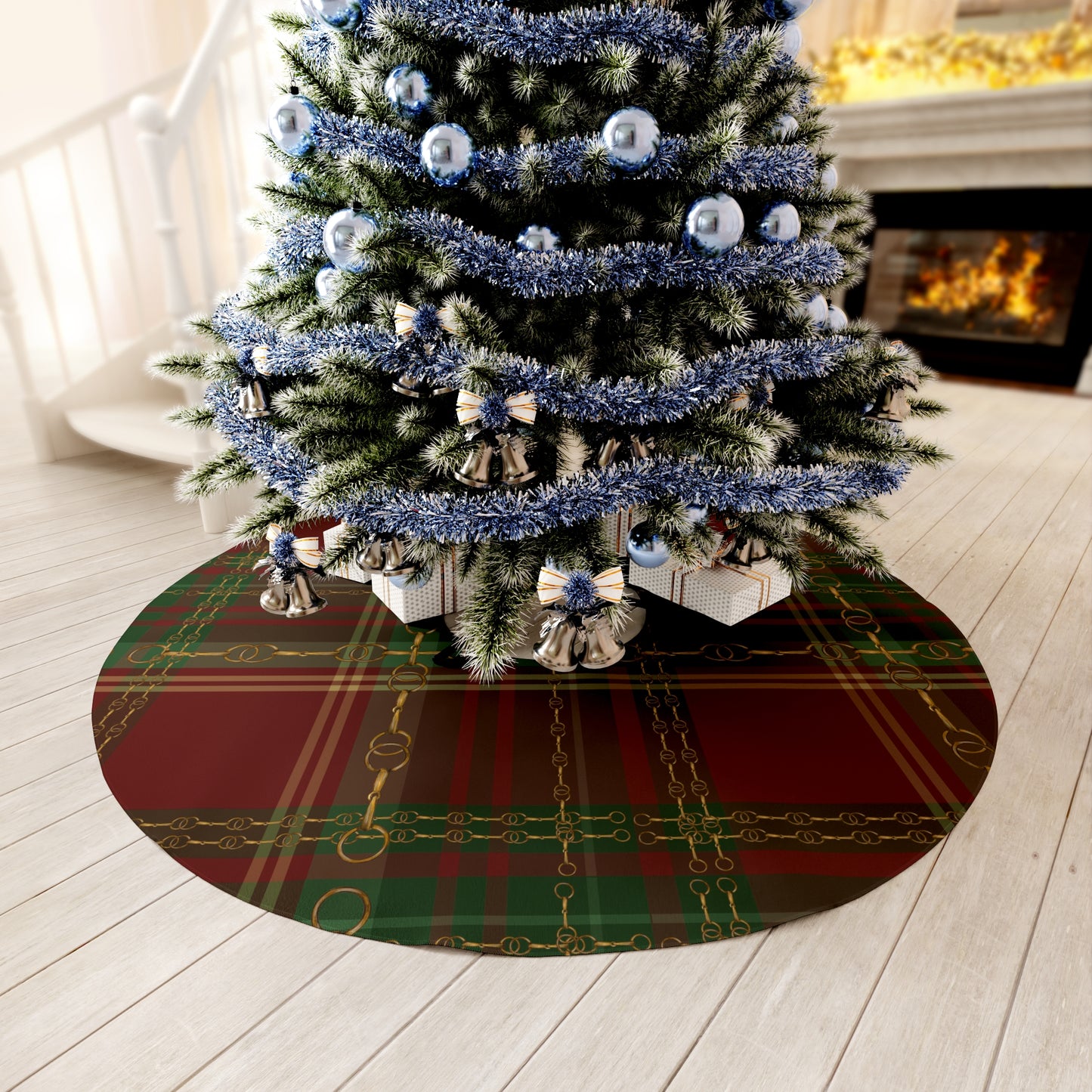 Red and Green Equestrian Plaid Round Tree Skirt