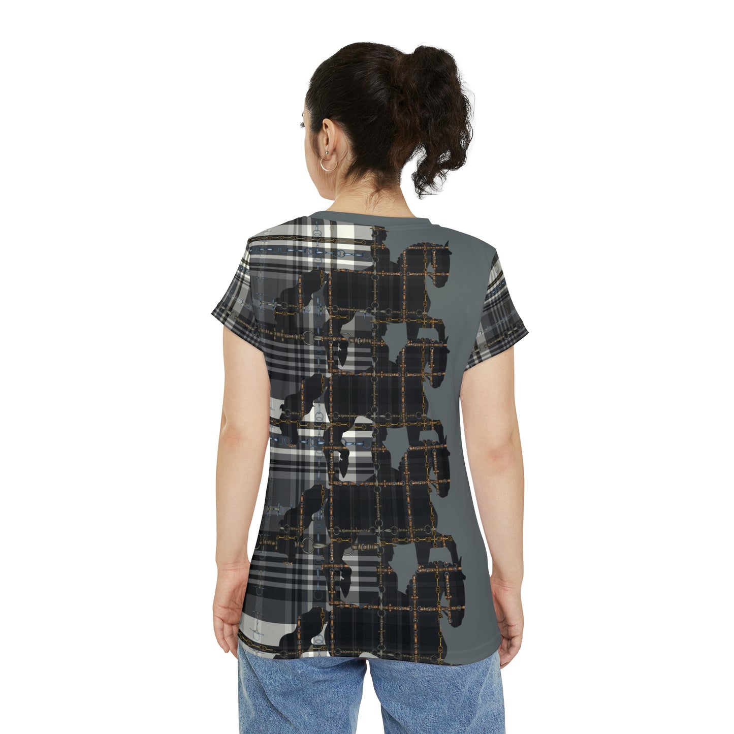 Dressage Piaffe PLAID art Women's Short Sleeve Shirt (AOP)
