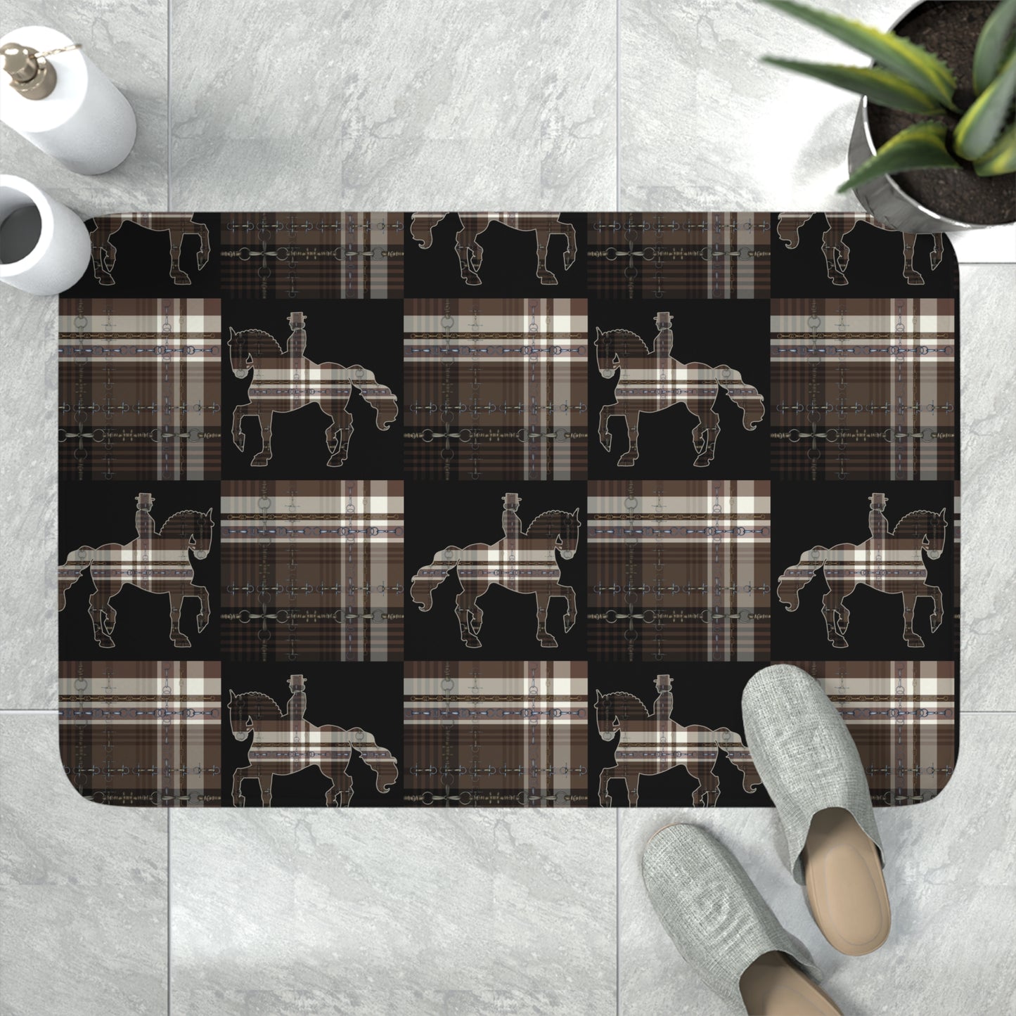 Snaffle Bit dressage Plaid Memory Foam Bath Mat