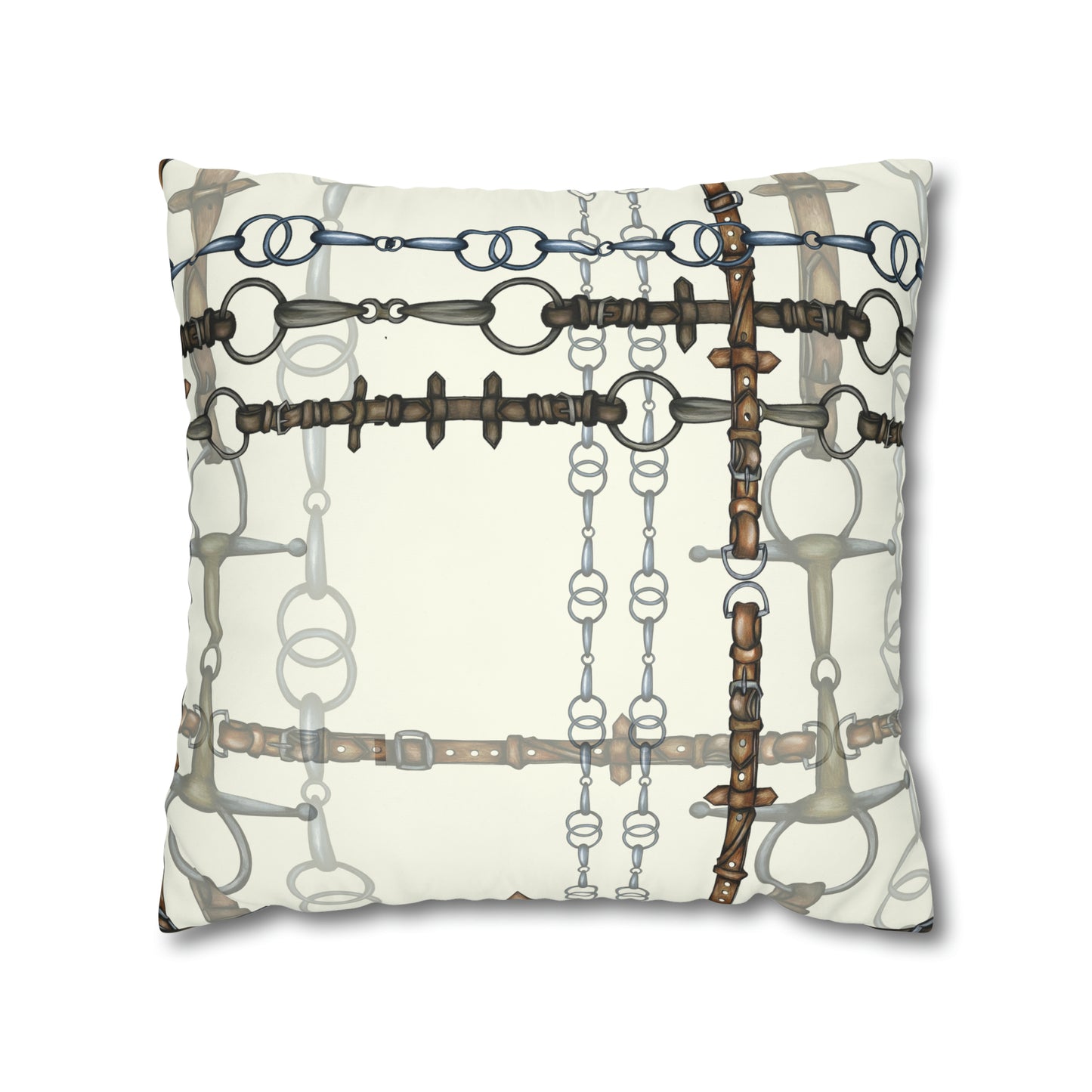 Ivory Double sided equestrian bit pattern Polyester PILLOW CASE Pillow Cover Provide your own insert