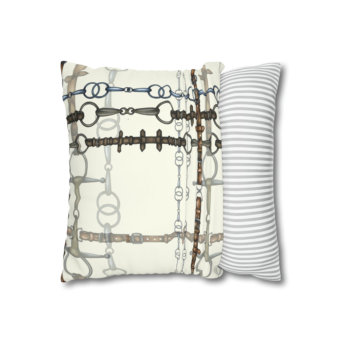 Ivory Double sided equestrian bit pattern Polyester PILLOW CASE Pillow Cover Provide your own insert