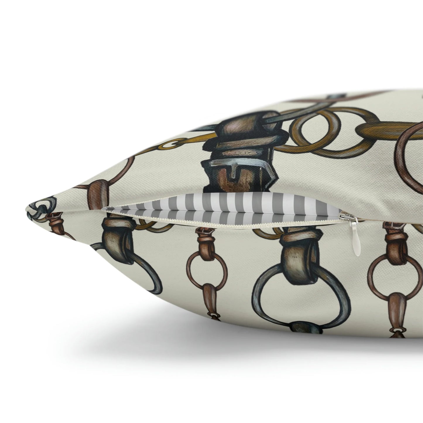 Ivory Double Sided Equestrian Chaos Bit Pillow Case
