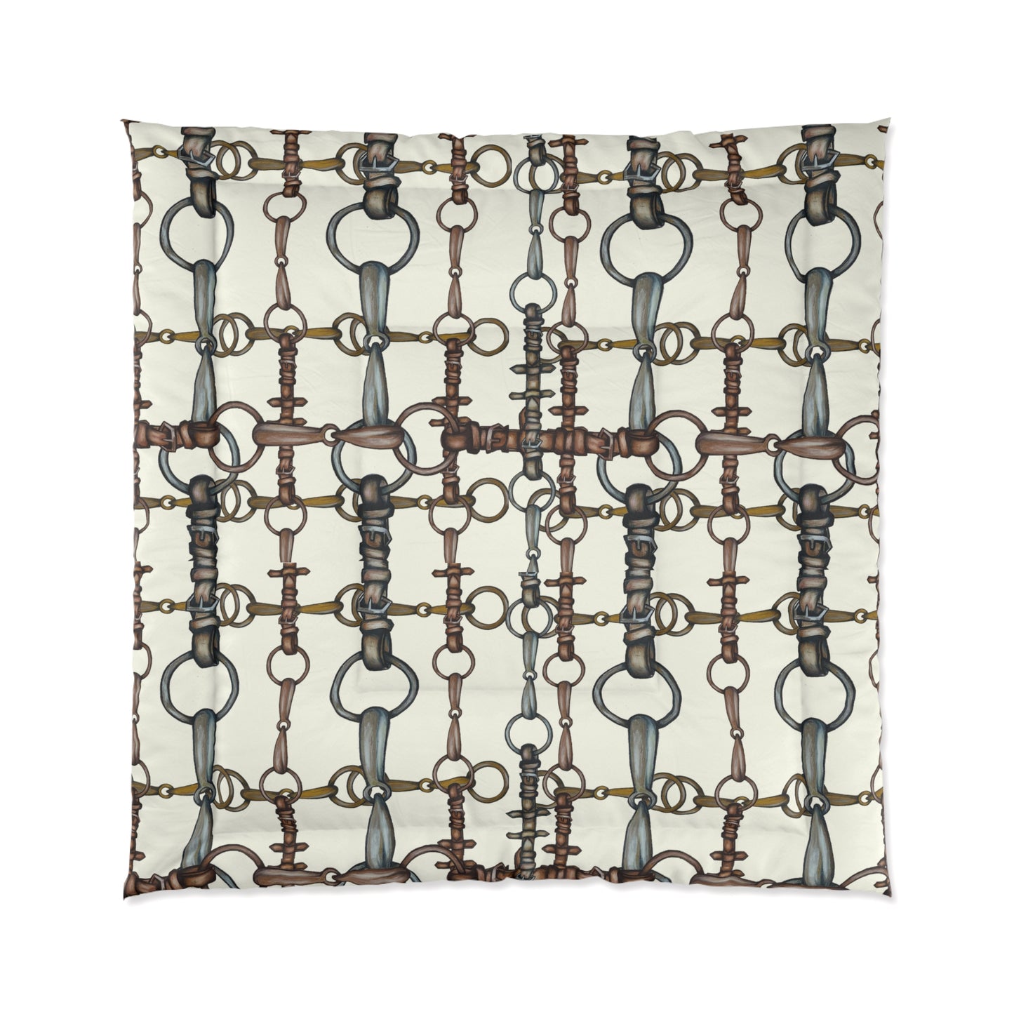 Snaffle Bit Motif Art Comforter. Equestrian Bit and Reins art Comforter