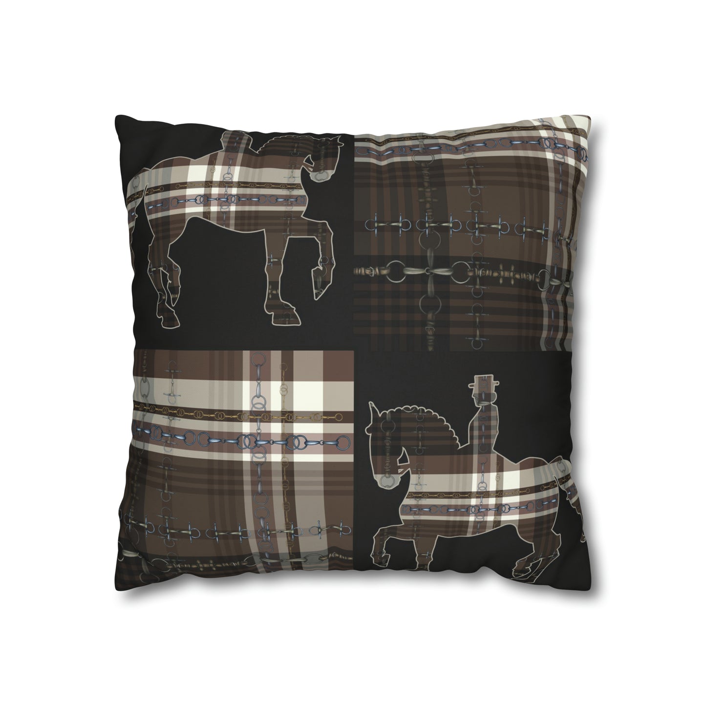 Piaffe Plaid Dressage Double sided equestrian bit pattern Polyester PILLOW CASE Pillow Cover 24x24