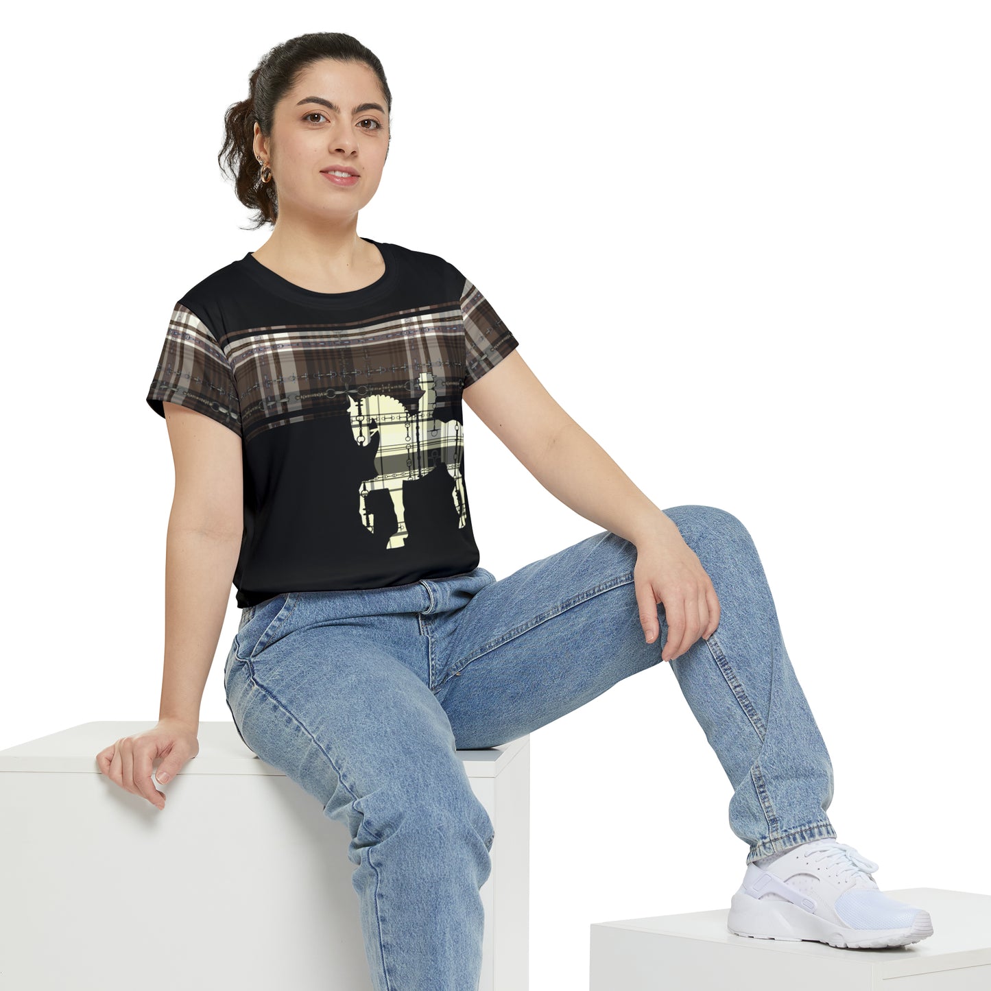 Sporty Dressage Art Dressage Text Women's Short Sleeve Shirt (AOP)