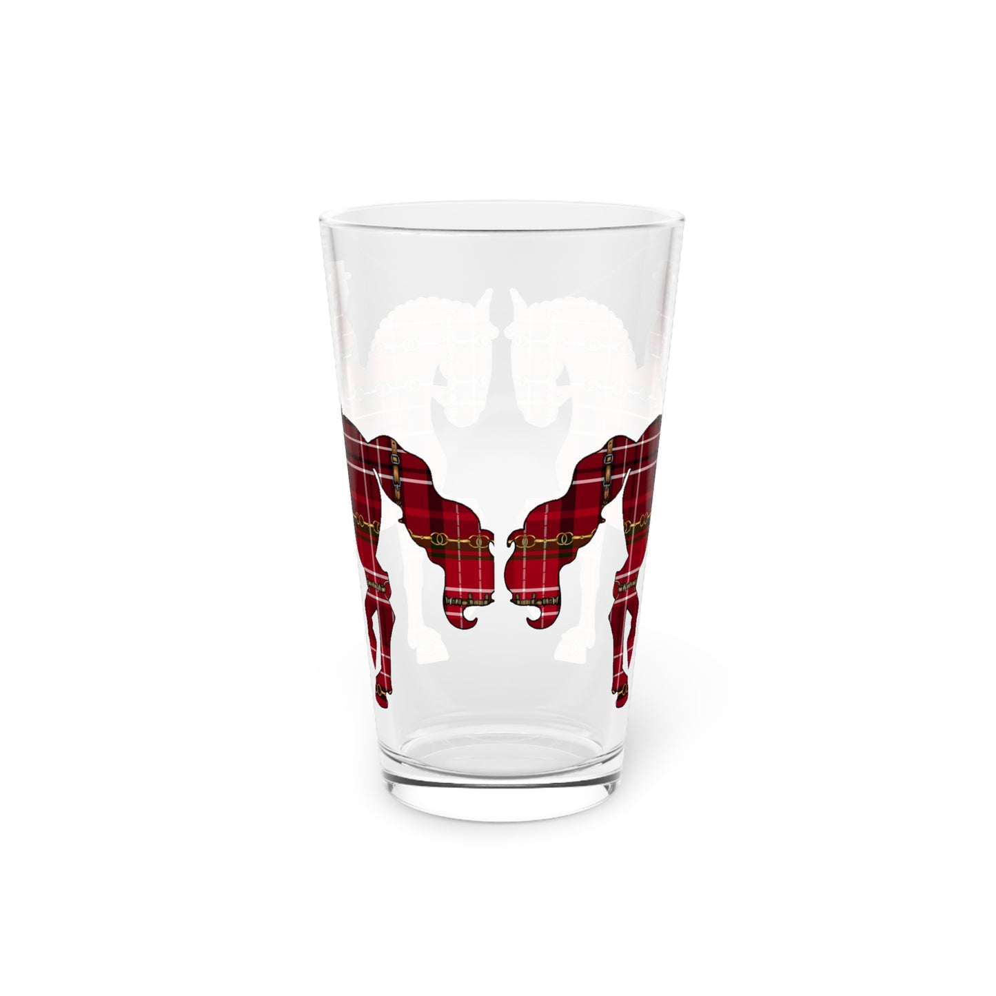 Dressage Christmas Piaffe Plaid Pint Glass, 16oz