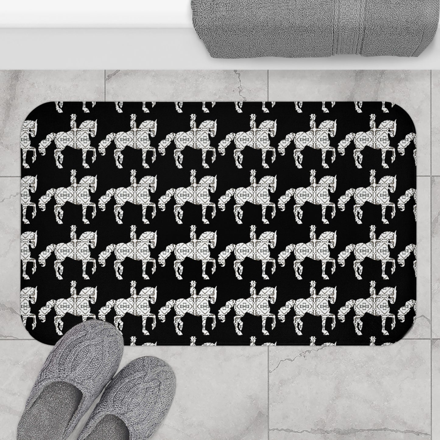 Black Dressage Horse Bath Mat Equestrian Home Decor
