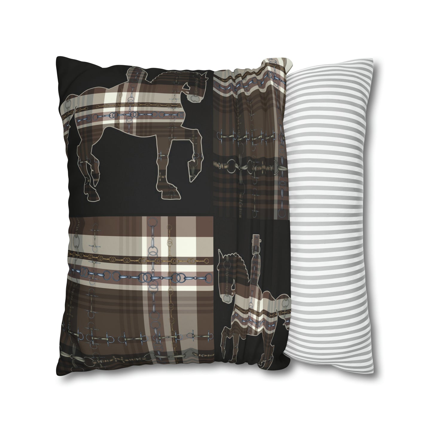 Piaffe Plaid Dressage Double sided equestrian bit pattern Polyester PILLOW CASE Pillow Cover 24x24