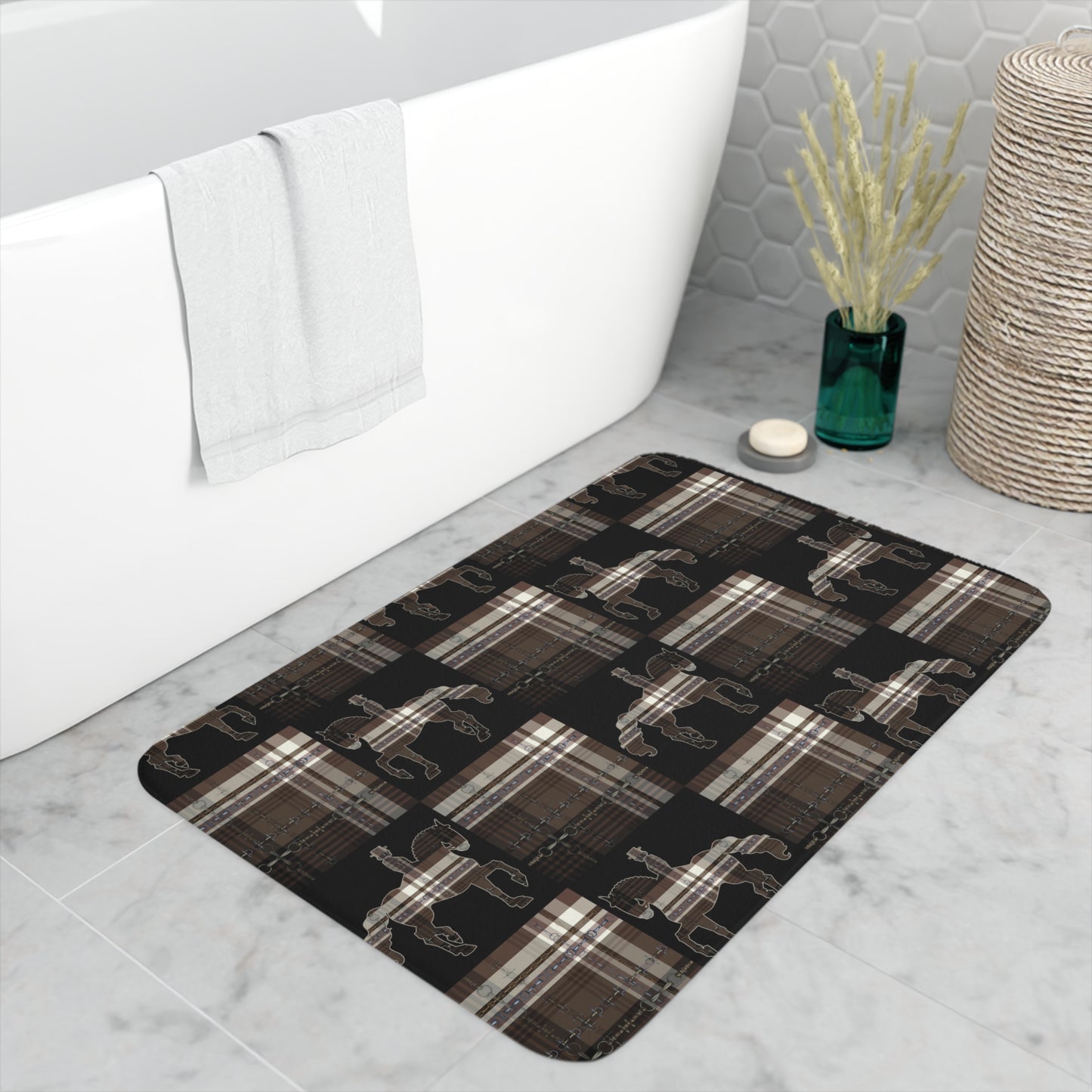 Snaffle Bit dressage Plaid Memory Foam Bath Mat