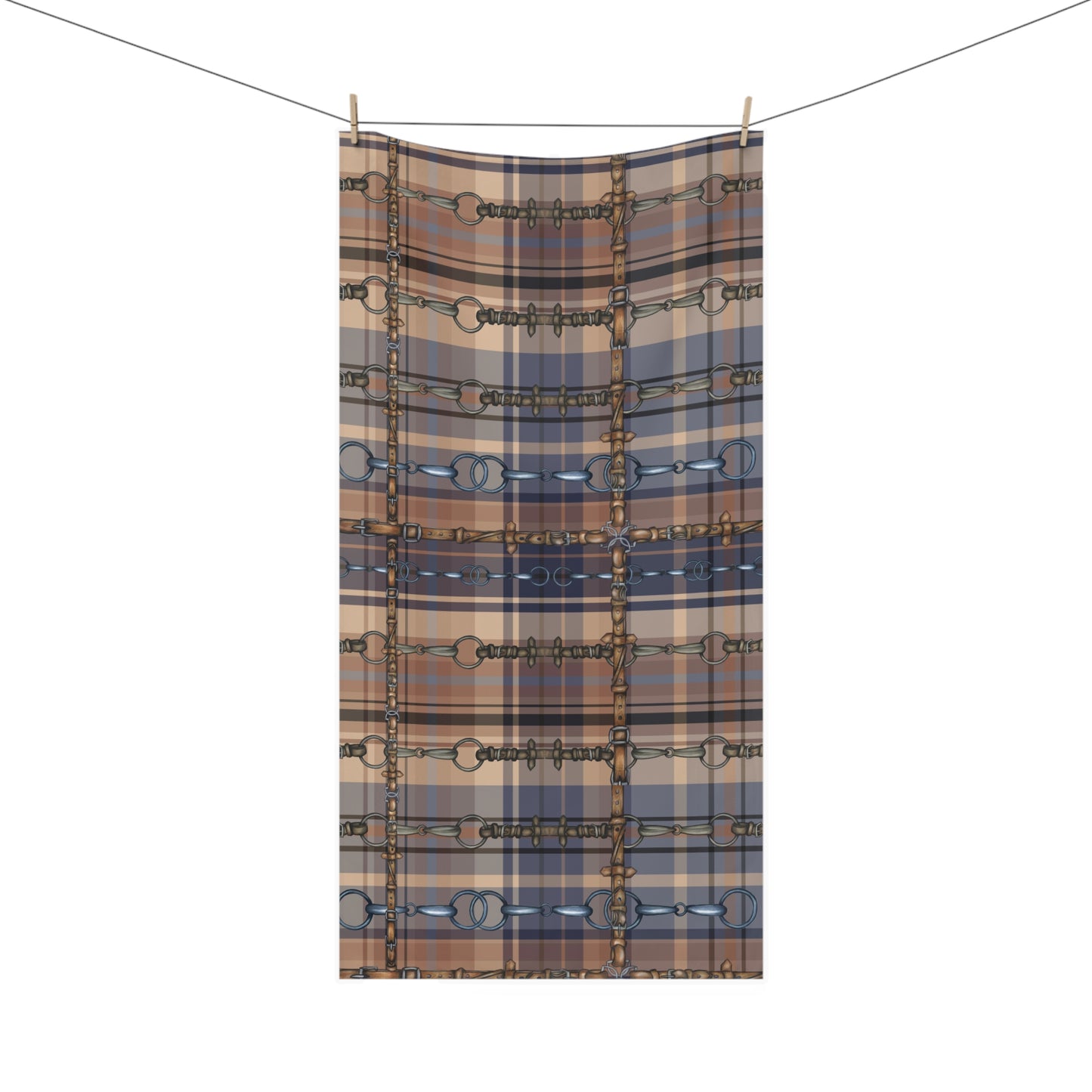 Blue Plaid with my snaffle Bit and reins Artwork Horse Luxury Bath Towel