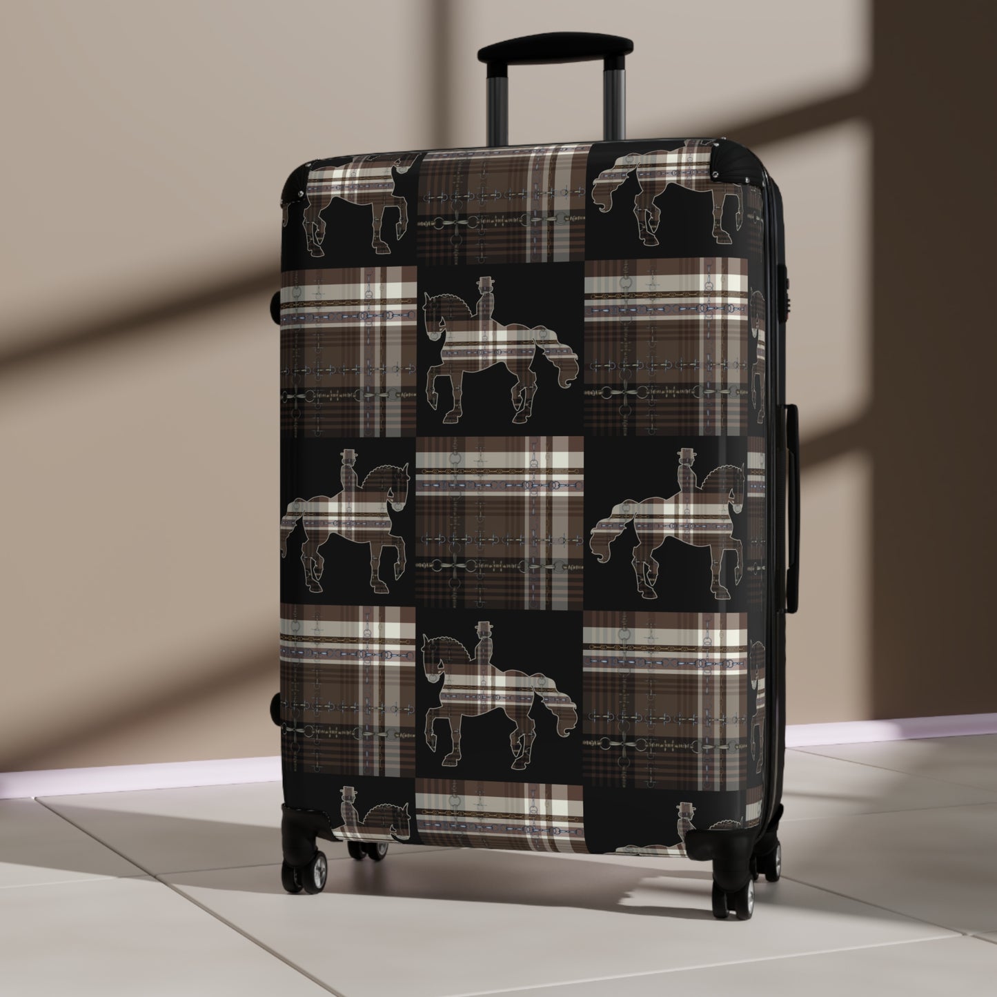 Equestrian Snaffle Bit Plaid and Reins Cabin Suitcase