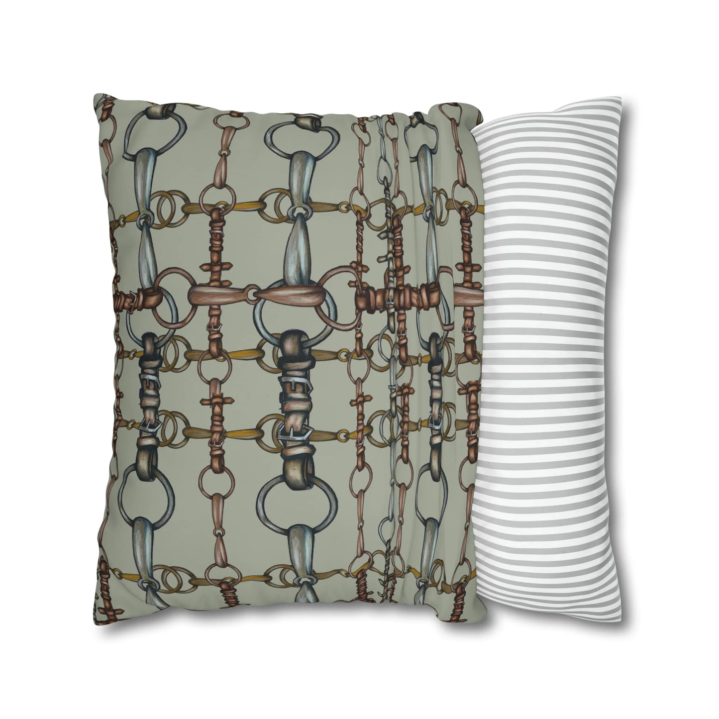 Sage Green Double Sided Equestrian Chaos Bit Pillow Case