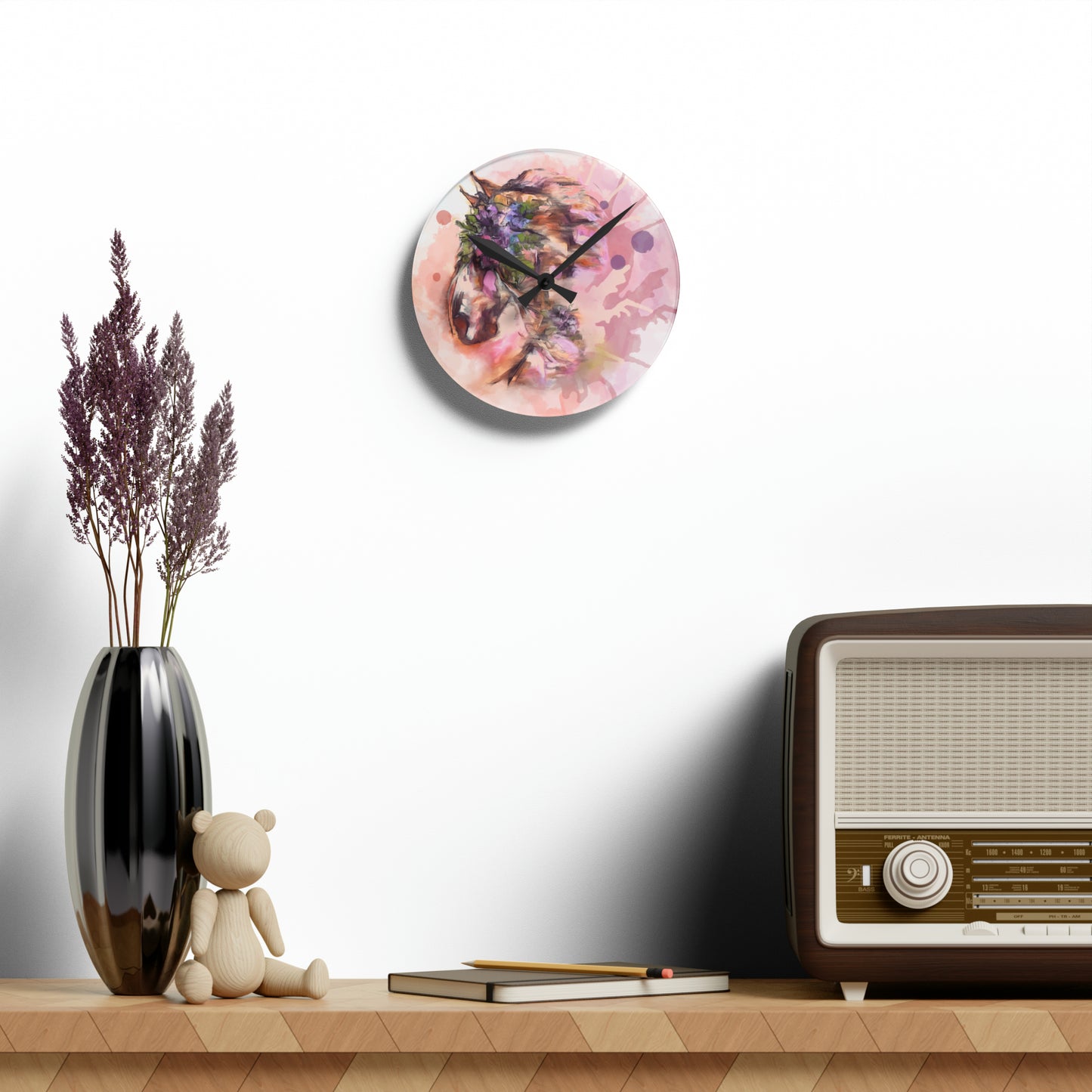 Romantic WaterColor Equestrian Art Acrylic Wall Clock