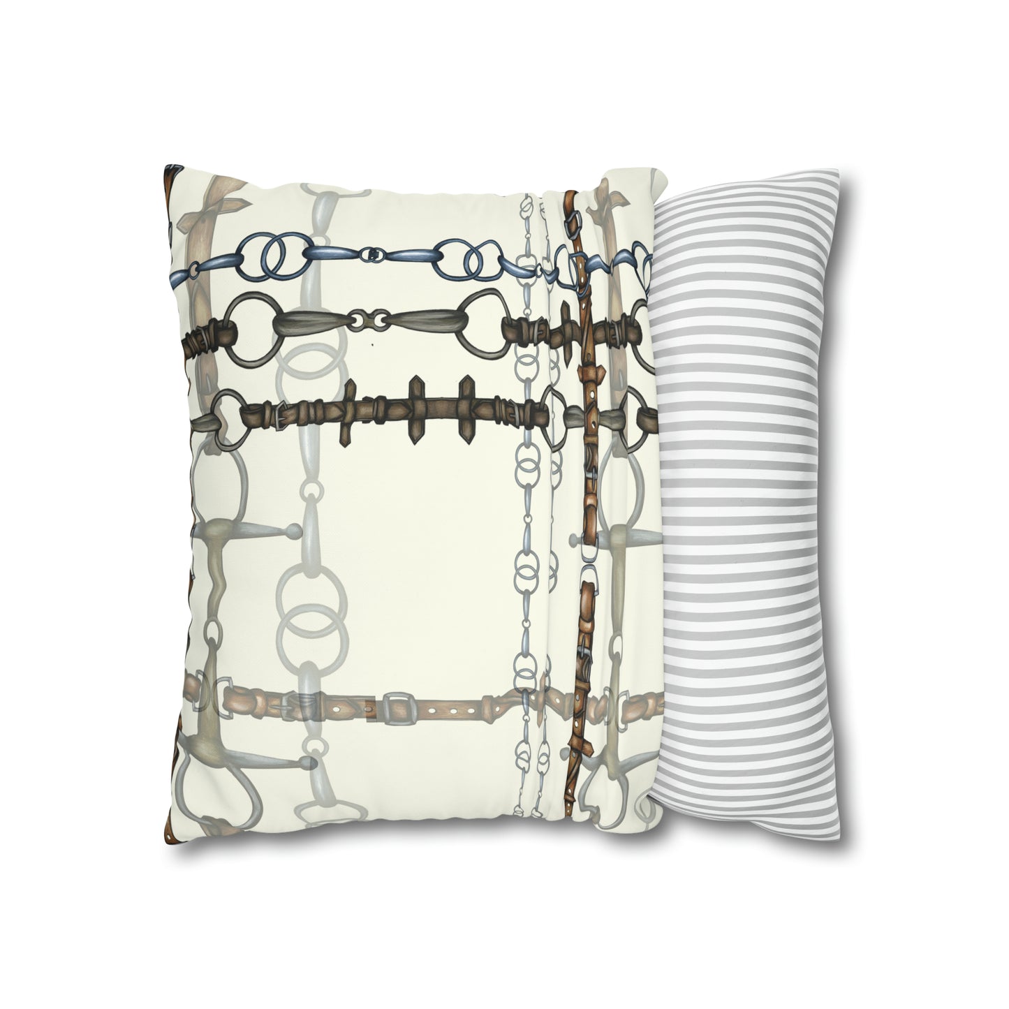 Ivory Double sided equestrian bit pattern Polyester PILLOW CASE Pillow Cover Provide your own insert