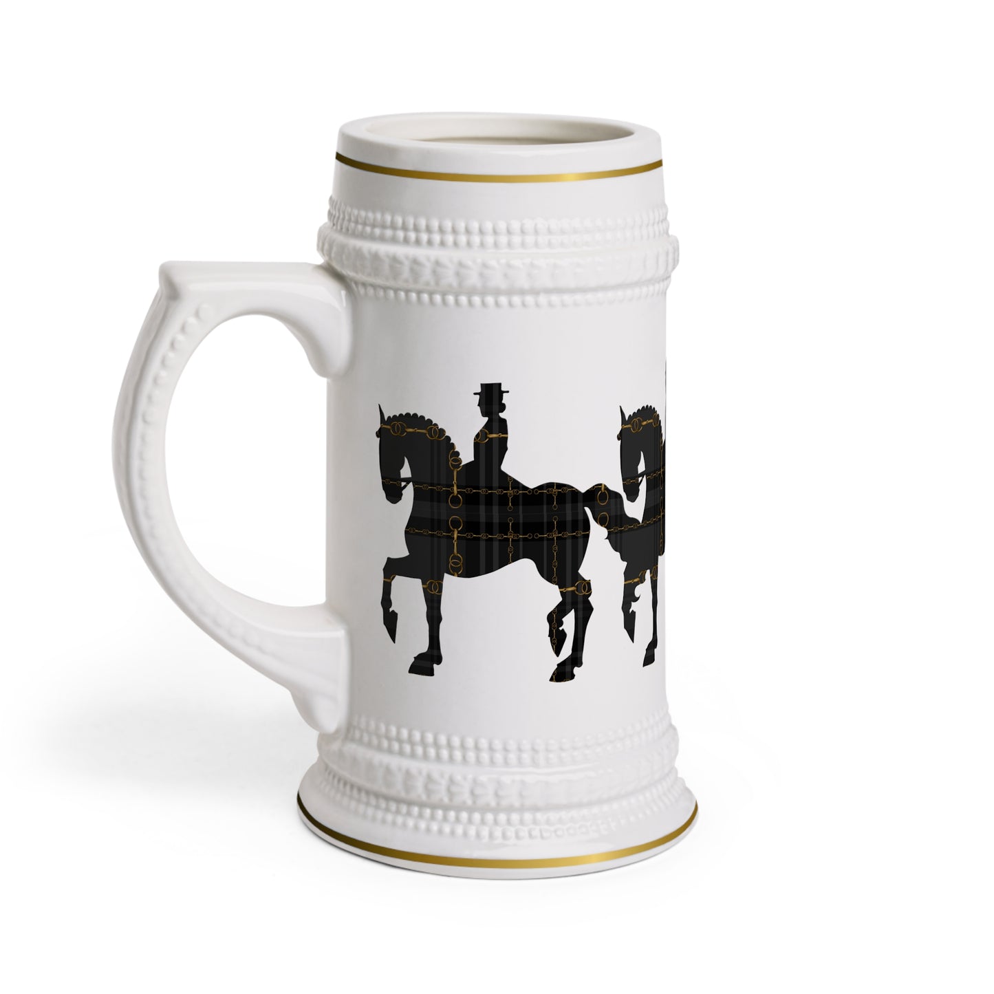 Dressage Horse Piaffe Plaid Design Stein Mug trademark pending