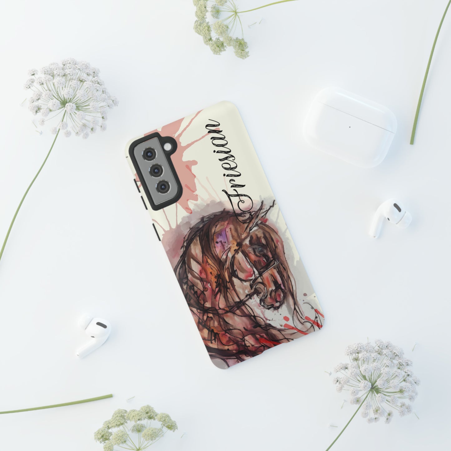 Friesian Watercolor Flower crown Horse Horse Lover Gift Study Tough Case Phone Case.