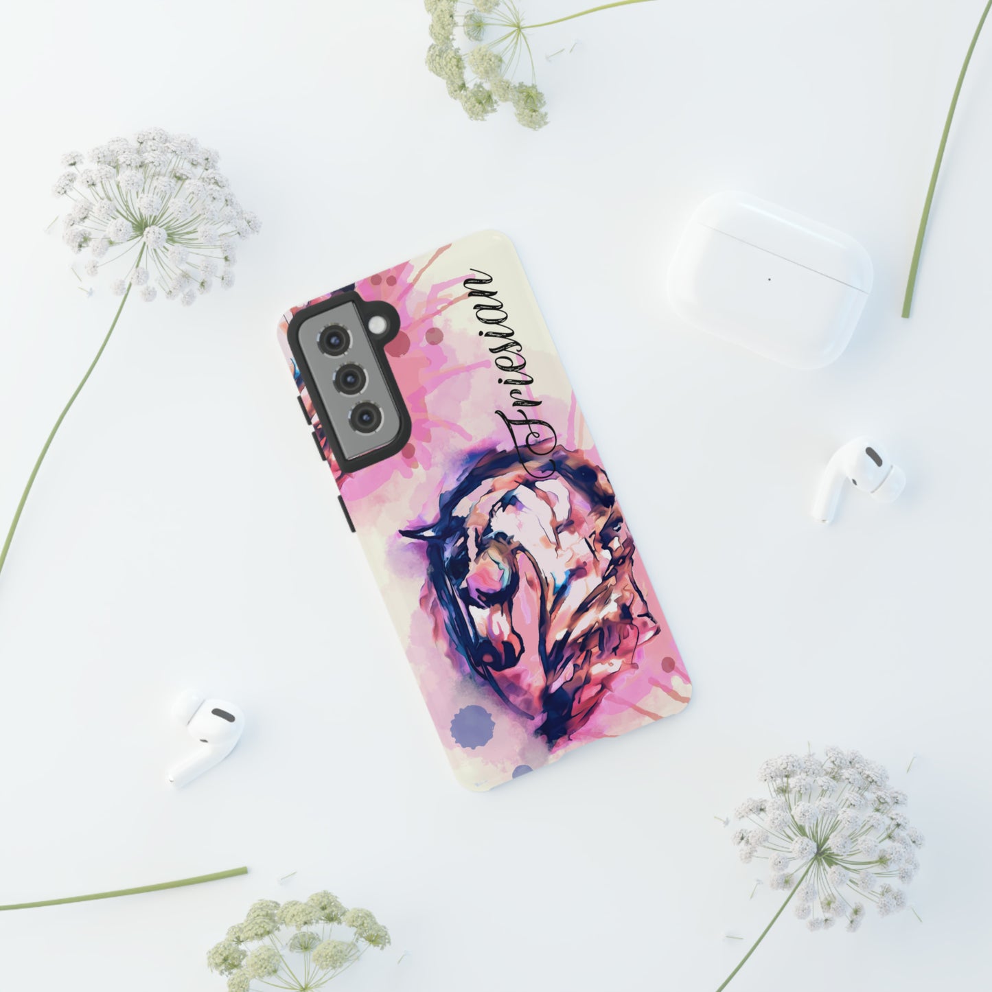 Friesian Watercolor Flower crown Horse Horse Lover Gift Study Tough Case Phone Case.