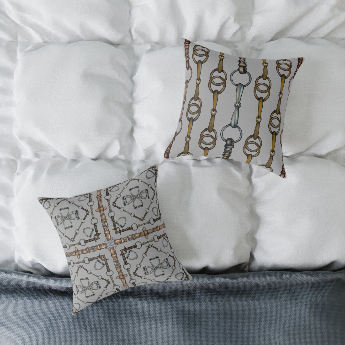 Snaffle Bit Equestrian Home Decor. Hunter Jumper Dressage Bit and Reins Pillow. My original Artwork printed on a pillow. 101 Bits co