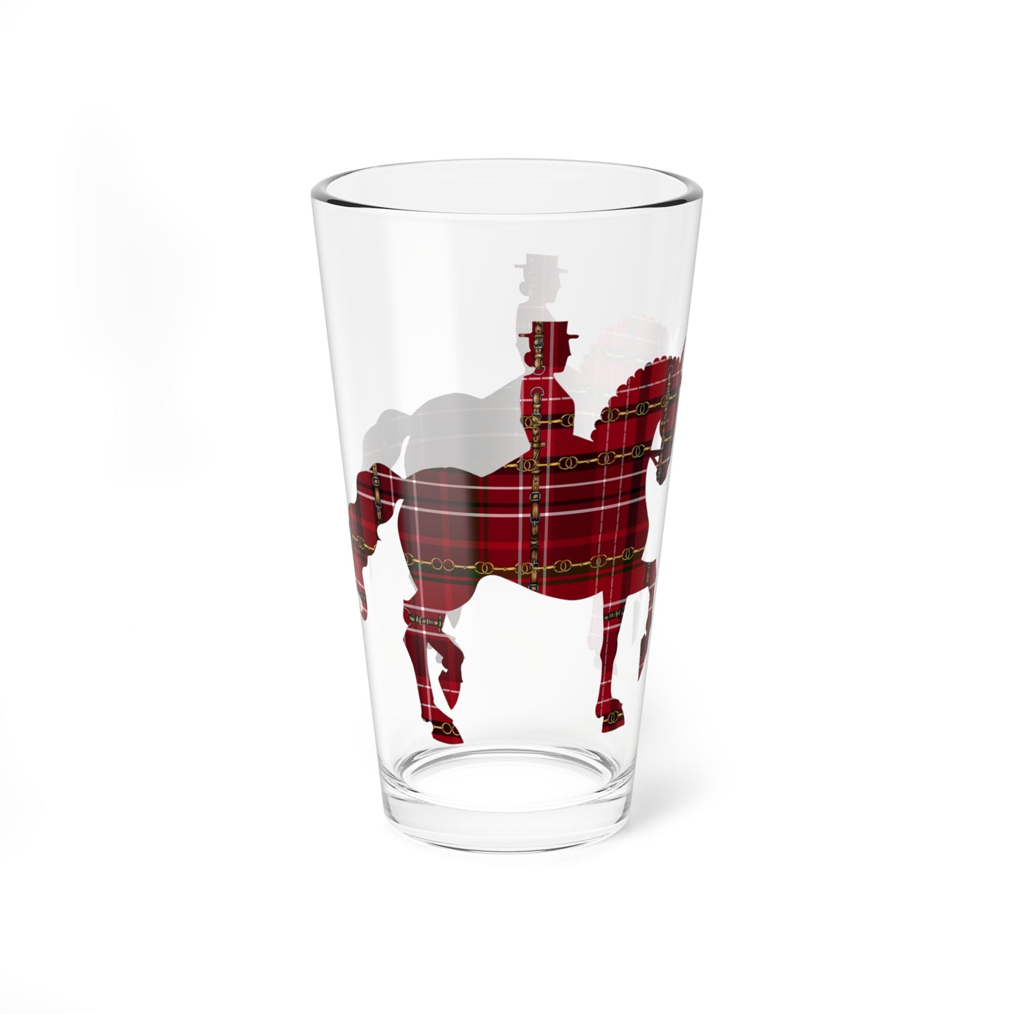 Equestrian Dressage Christmas Red Snaffle Bit Plaid Mixing Glass, 16oz