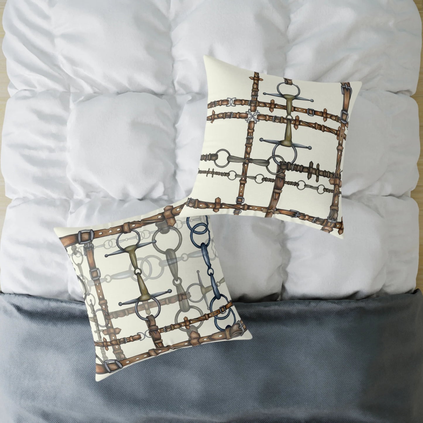 Ivory Bit and Rein Patterned Double Sided Equestrian Chaos Bit Pillow Case