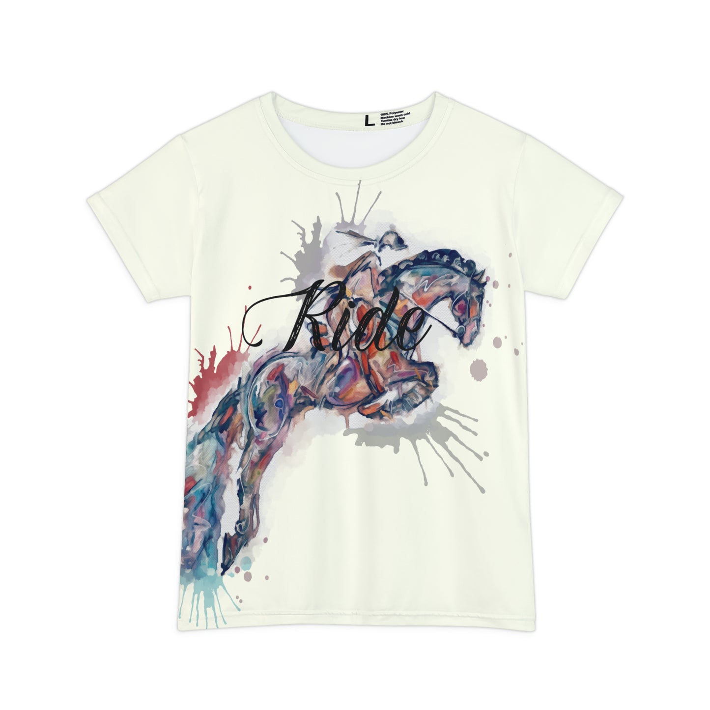 Jumping Horse Watercolor Shoulder-in Women's Short Sleeve Shirt (AOP)
