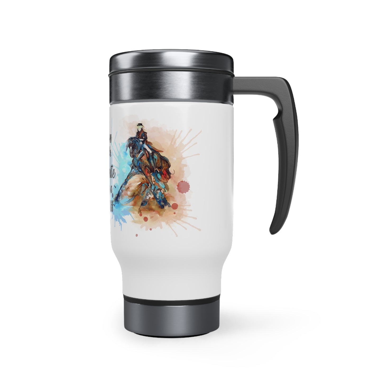 A Dressage Half Pass watercolor art Stainless Steel Travel Mug with Handle, 14oz