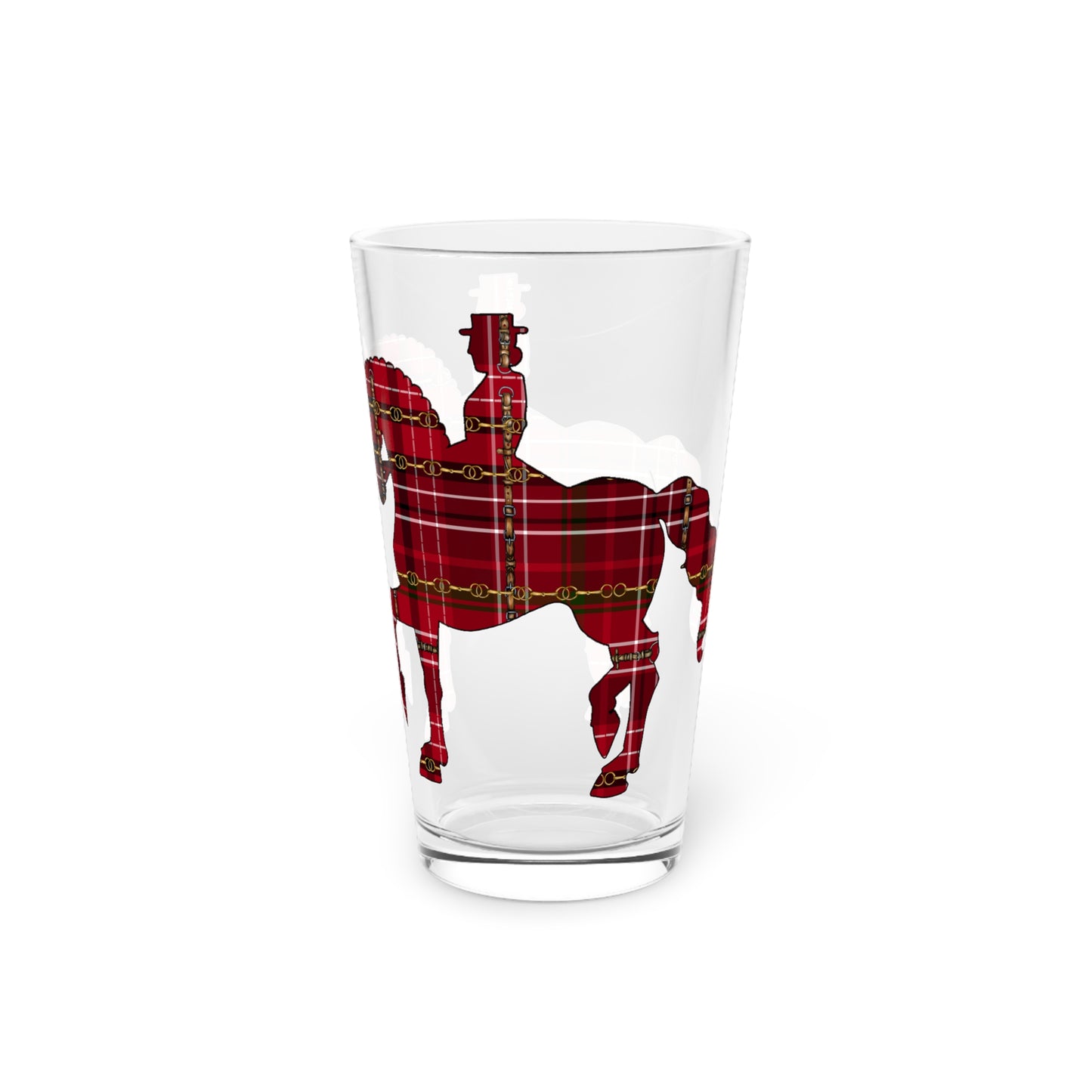 Dressage Christmas Piaffe Plaid Pint Glass, 16oz