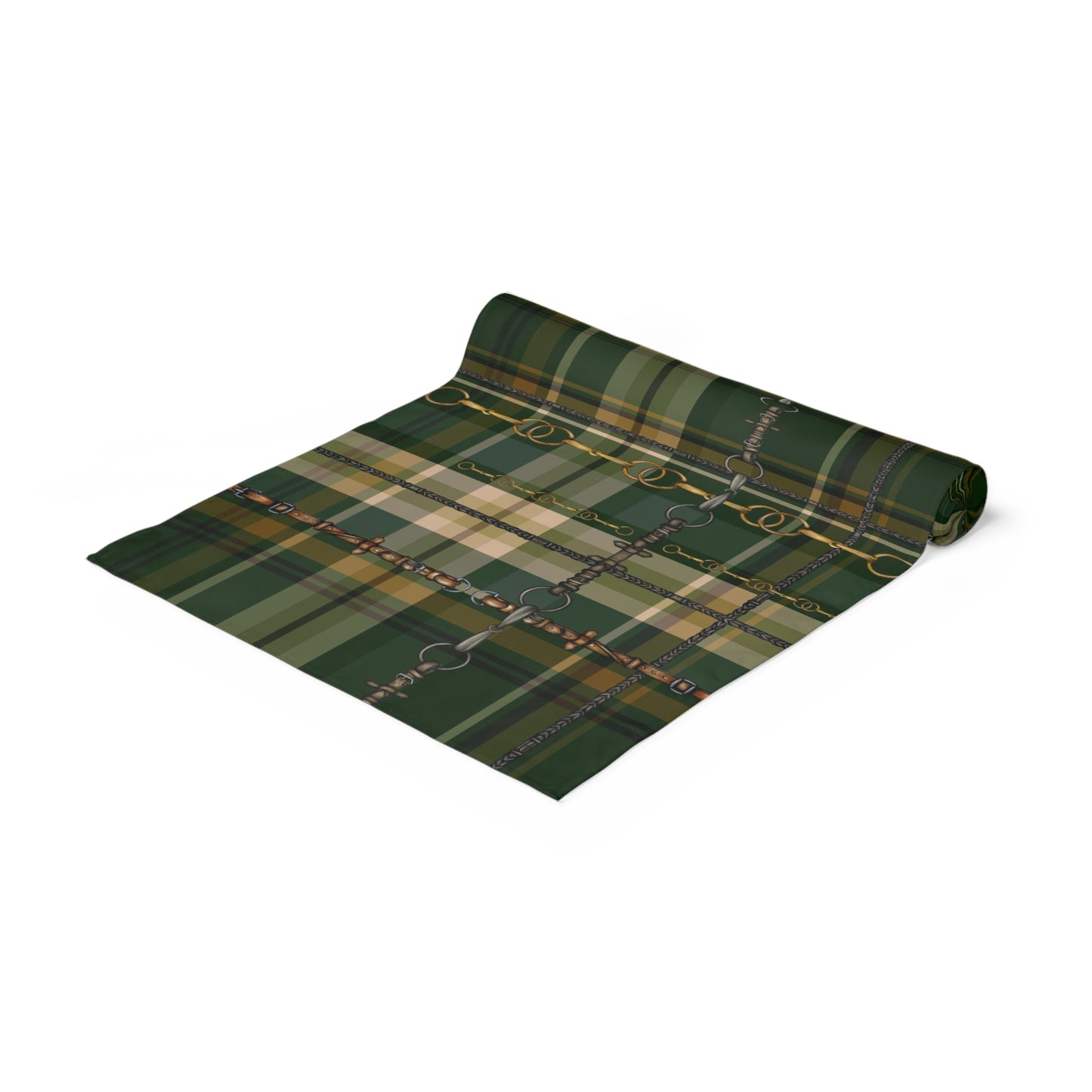 Hunter Green Plaid Bit overlay Motif Table Runner copyright Pending