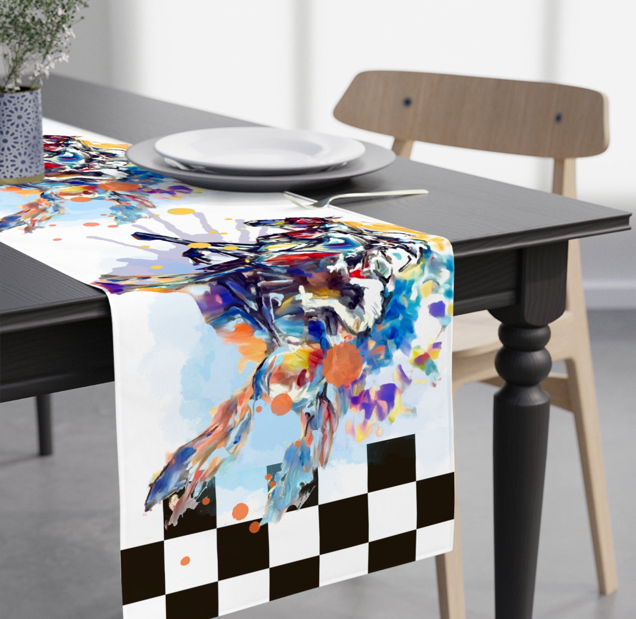 A Kentucky Derby Race Horse Art Motif Table Runner