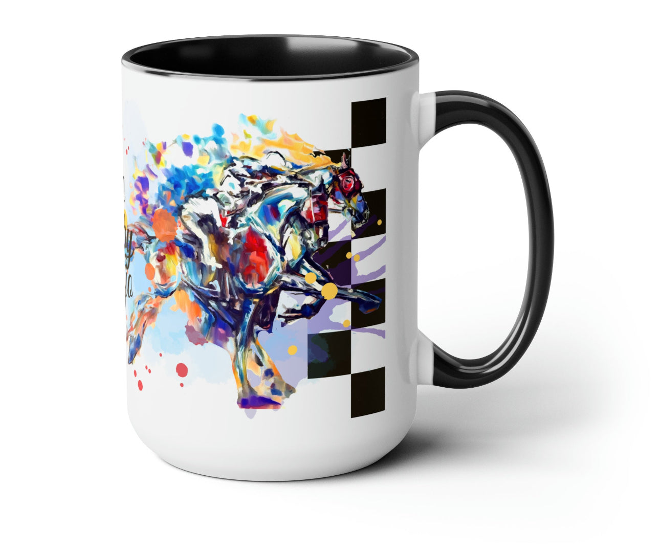 A kentucky Derby Watercolor art. Horse Lover Gift -Two-Tone Coffee Mug 15oz