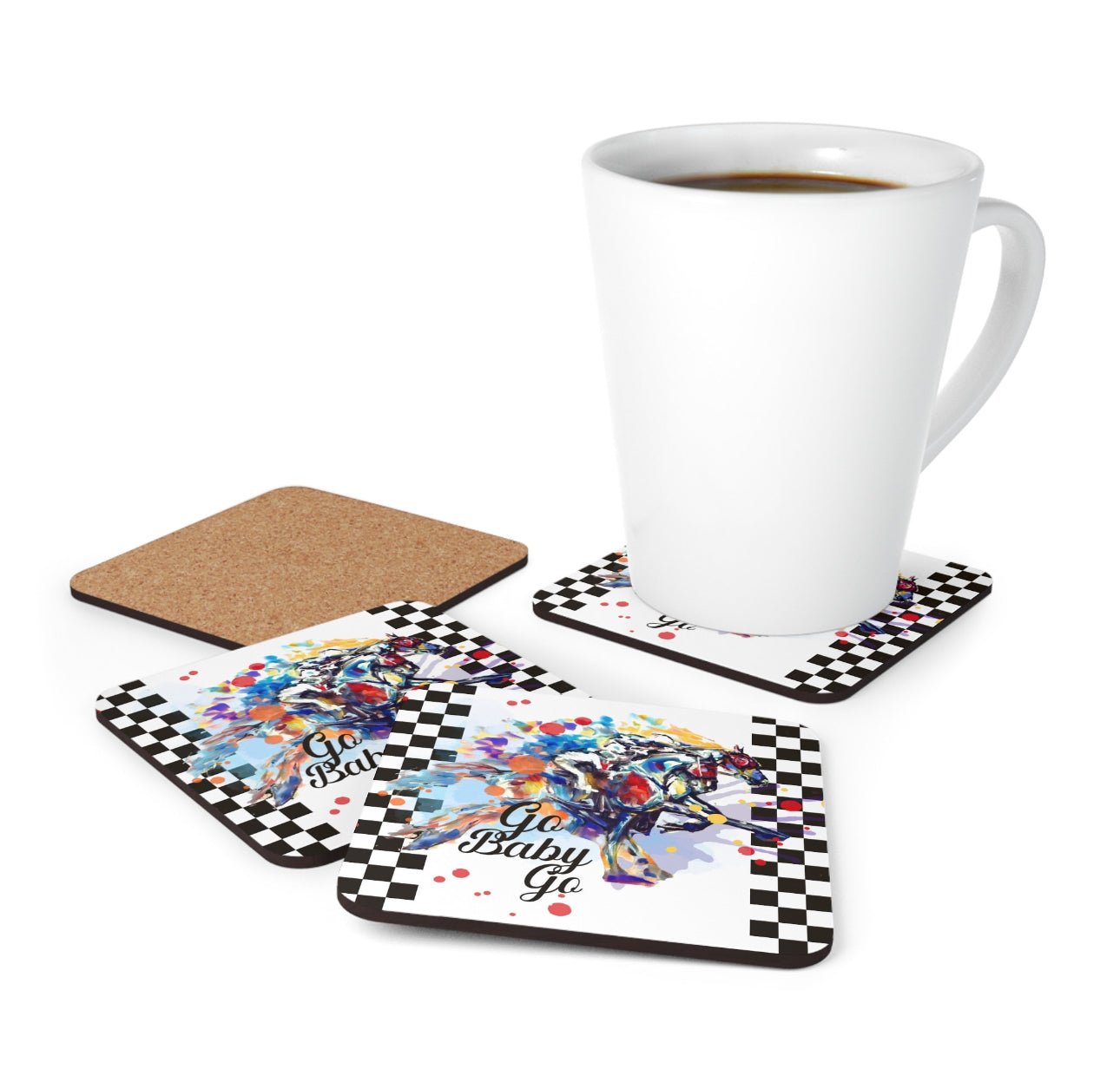 A Kentucky Derby Race horse Art Corkwood Coaster Set