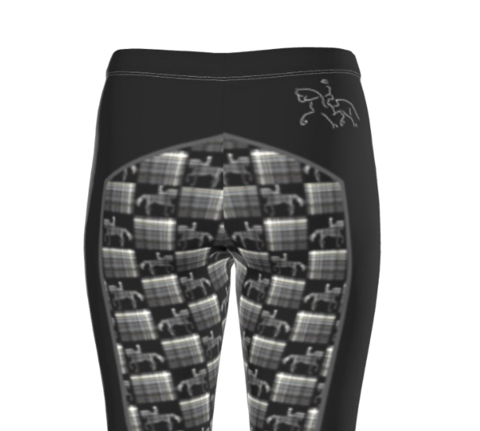 Jenny Veenstra Black and Gray Piaffe Plaid Equestrian Bit Faux Full Seat Riding Fashion Leggings