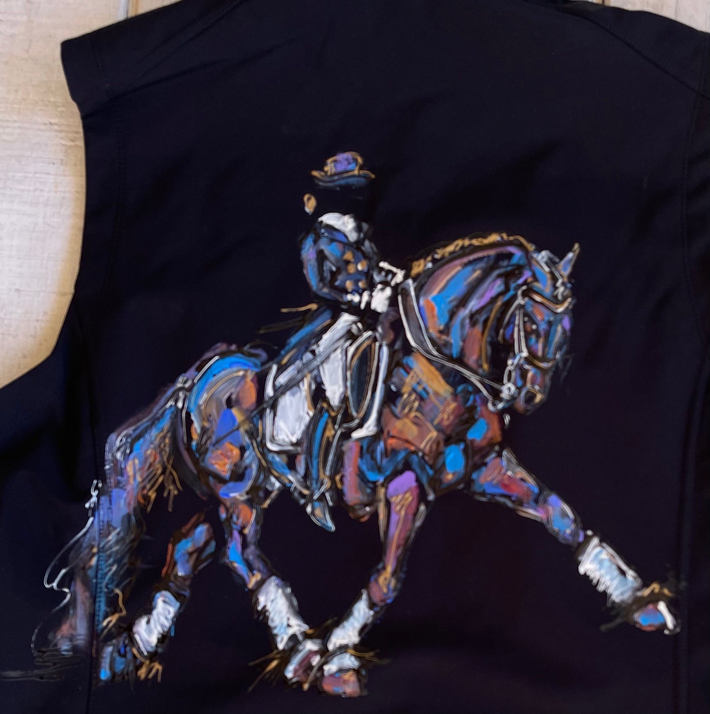 Hand Painted Baroque/Friesian Dressage Soft Shell Vest, Custom Embroidery Available