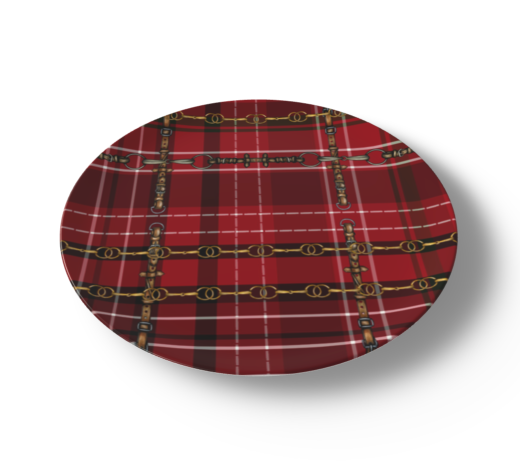 Red Christmas Plaid Equestrian Bit China Plates
