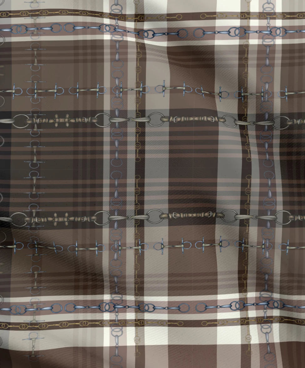 Brown Equestrian Plaid Fabric Luxury Equine Art for Custom Home Decor and Sewing Projects 42x36 inches Pure Cotton