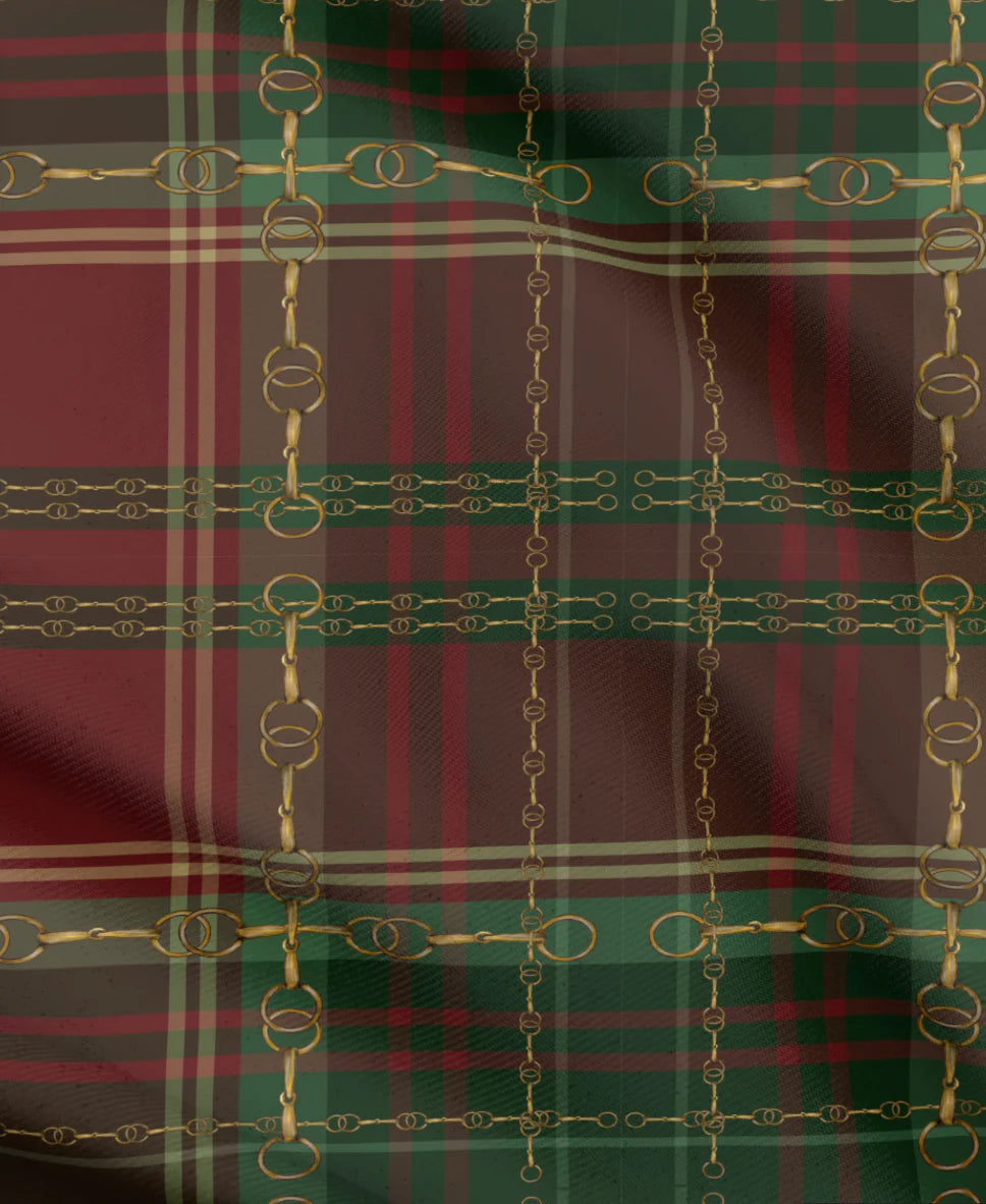 Christmas Equestrian Plaid Fabric Luxury Equine Art for Custom Home Decor and Sewing Projects 42x36 inches Pure Cotton