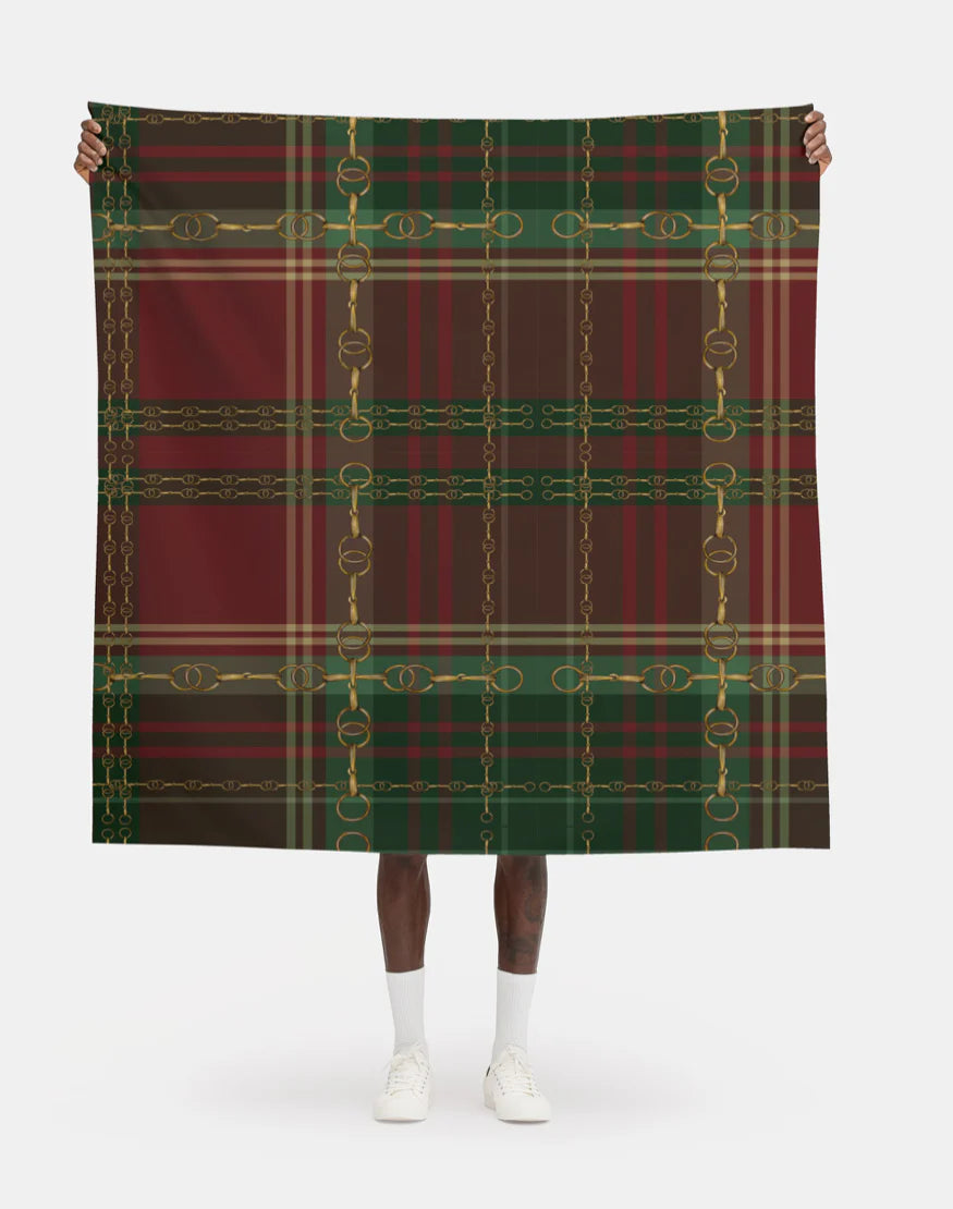 Christmas Equestrian Plaid Fabric Luxury Equine Art for Custom Home Decor and Sewing Projects 42x36 inches Pure Cotton