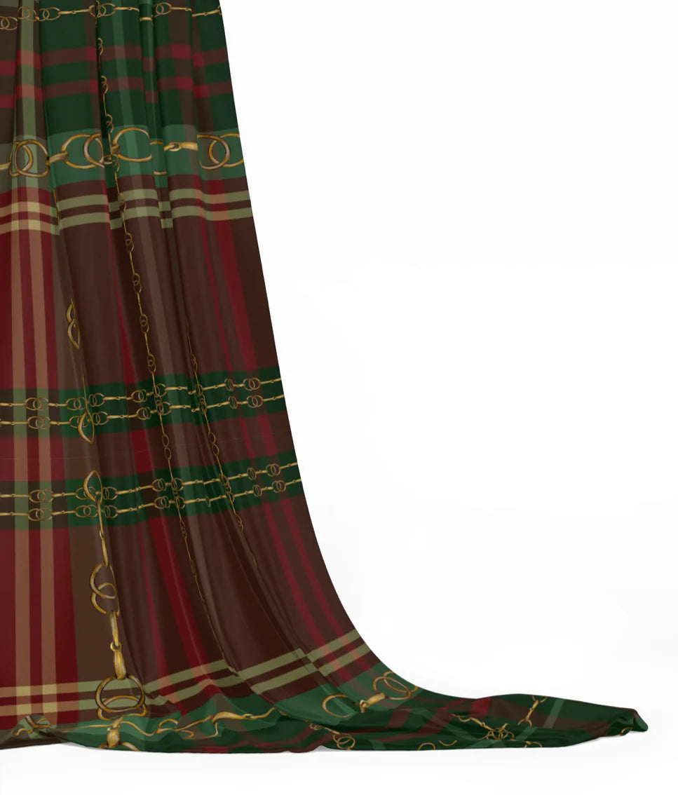 Christmas Equestrian Plaid Fabric Luxury Equine Art for Custom Home Decor and Sewing Projects 42x36 inches Pure Cotton