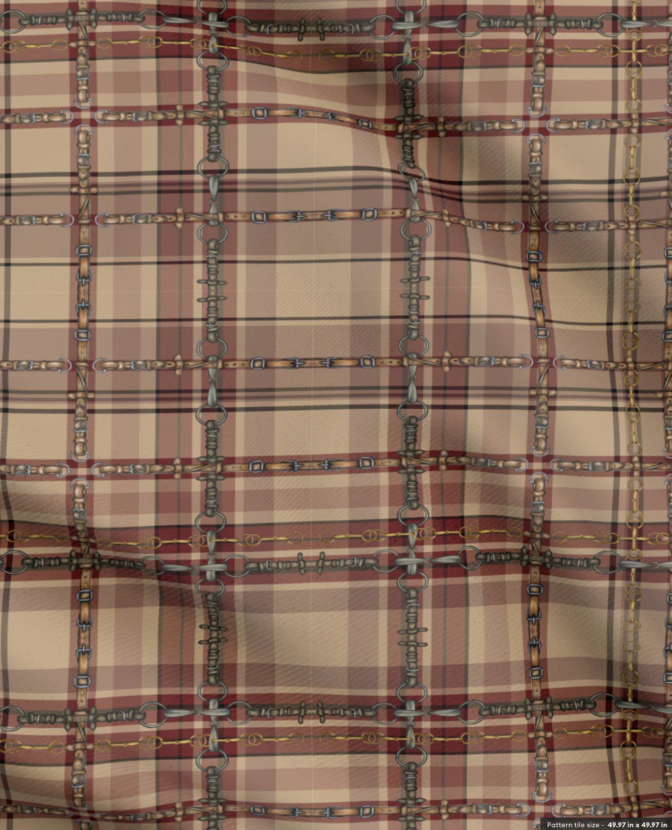 Farmhouse Equestrian Plaid Fabric Luxury Equine Art for Custom Home Decor and Sewing Projects 42x36 inches Pure Cotton