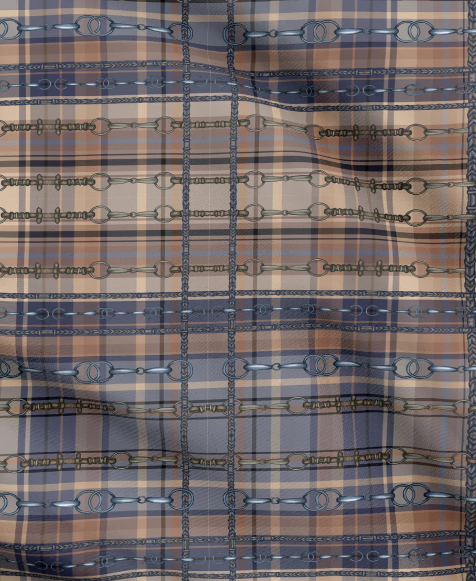 Blue Farmhouse Equestrian Plaid Fabric Luxury Equine Art for Custom Home Decor and Sewing Projects 42x36 inches Pure Cotton