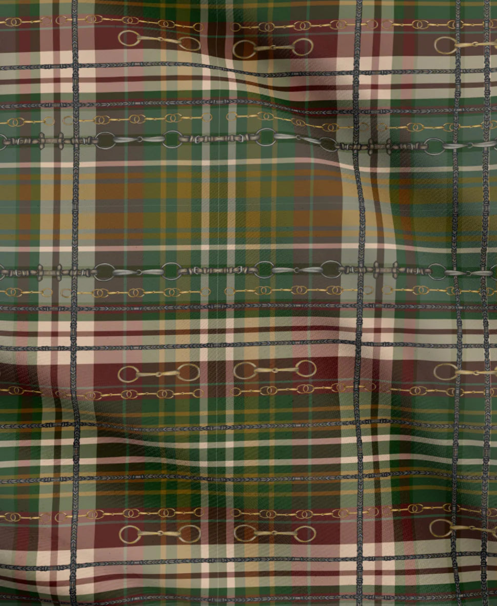 Red and Green Christmas Equestrian Plaid Fabric Luxury Equine Art for Custom Home Decor and Sewing Projects 42x36 inches Pure Cotton