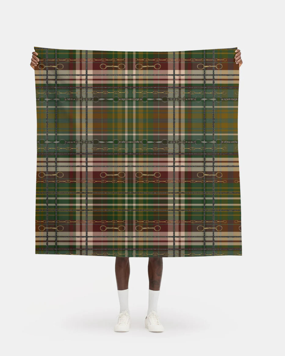 Red and Green Christmas Equestrian Plaid Fabric Luxury Equine Art for Custom Home Decor and Sewing Projects 42x36 inches Pure Cotton